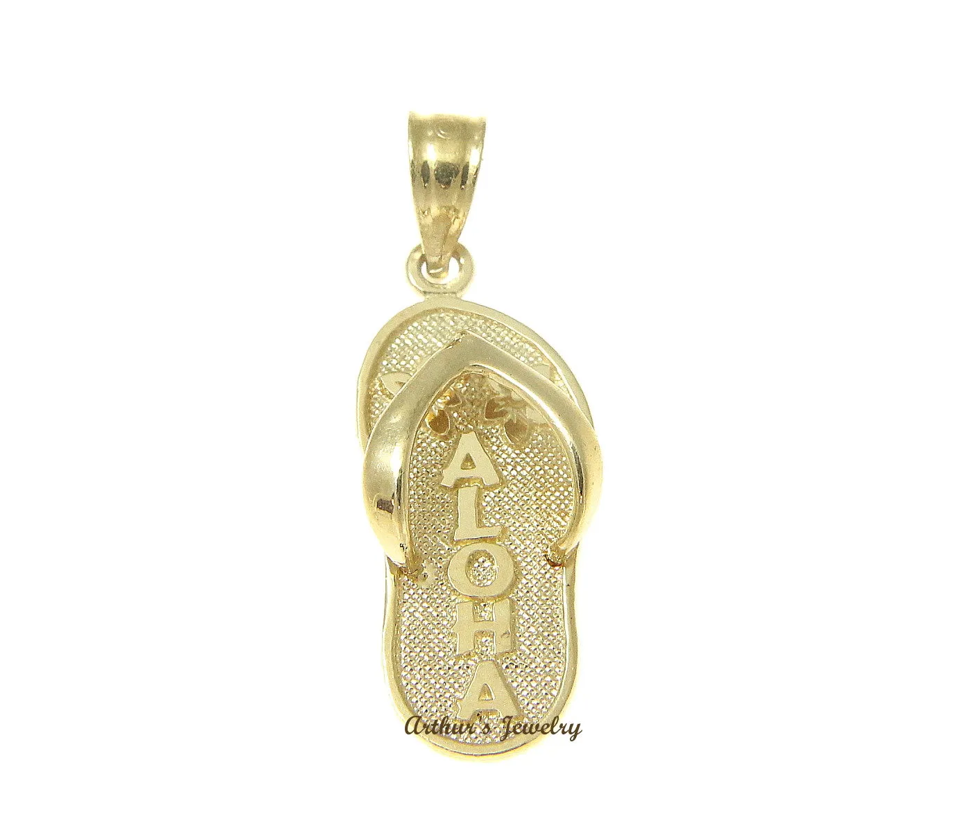 14K YELLOW GOLD HAWAIIAN SLIPPER FLIP FLOP PLUMERIA ALOHA CHARM PENDANT 8.75MM