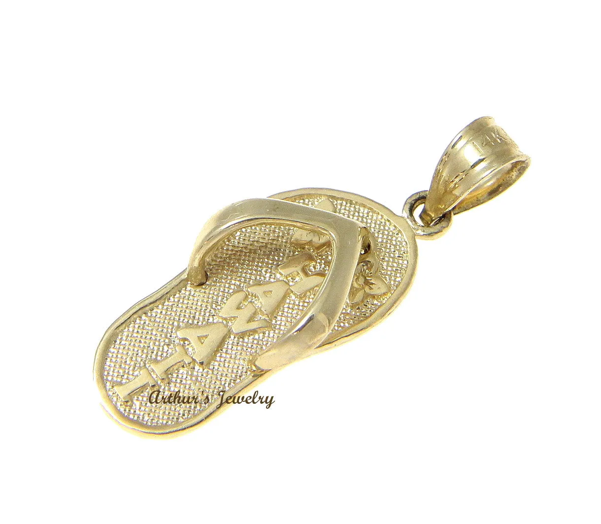 14K YELLOW GOLD HAWAIIAN SLIPPER FLIP FLOP PLUMERIA HAWAII CHARM PENDANT 8.75MM