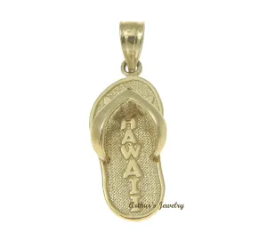 14K YELLOW GOLD HAWAIIAN SLIPPER FLIP FLOP PLUMERIA HAWAII CHARM PENDANT 8.75MM