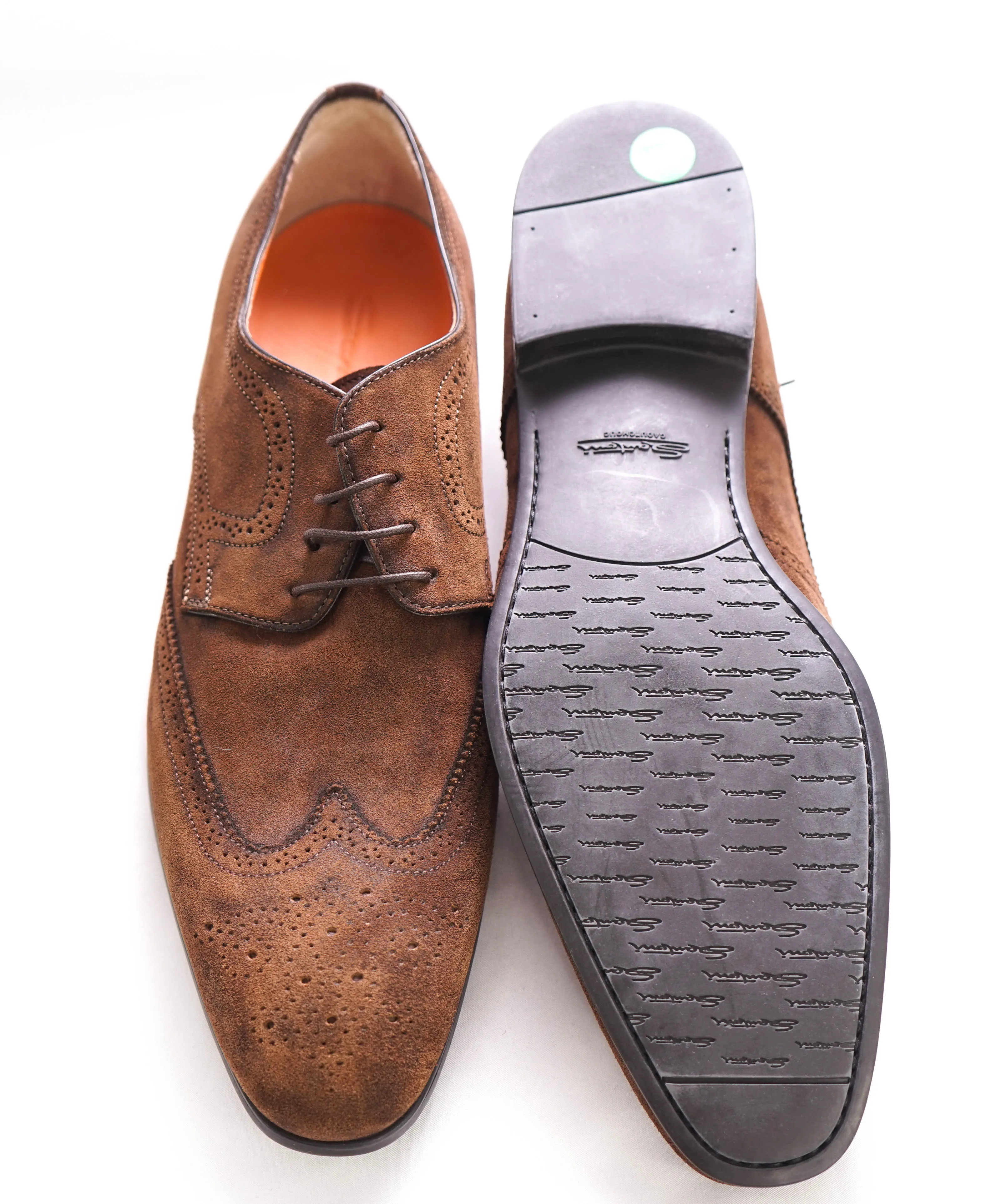 $720 SANTONI -  Made In Italy Brown Suede Derby Round Toe Oxfords - 10 Stamped