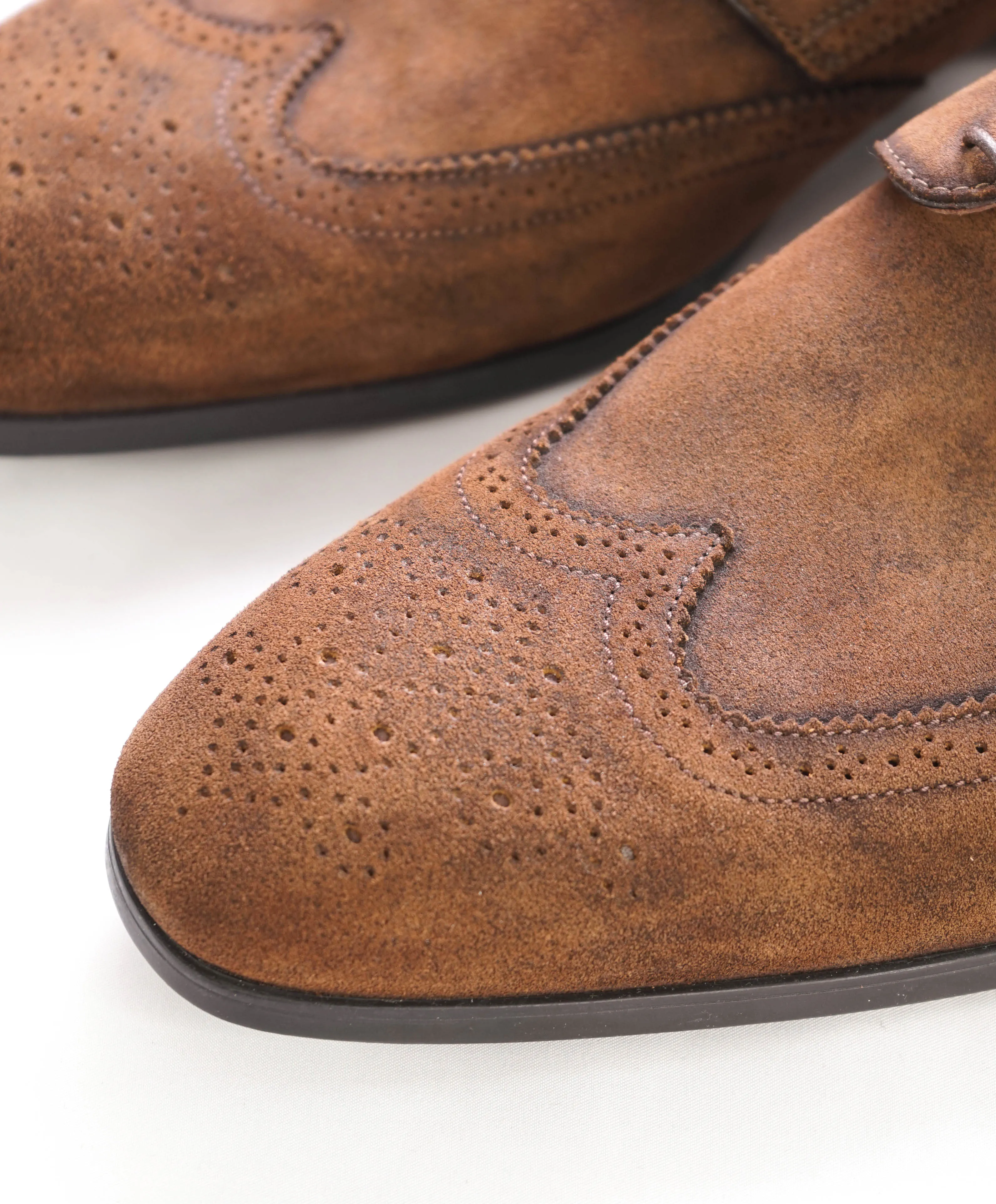 $720 SANTONI -  Made In Italy Brown Suede Derby Round Toe Oxfords - 10 Stamped