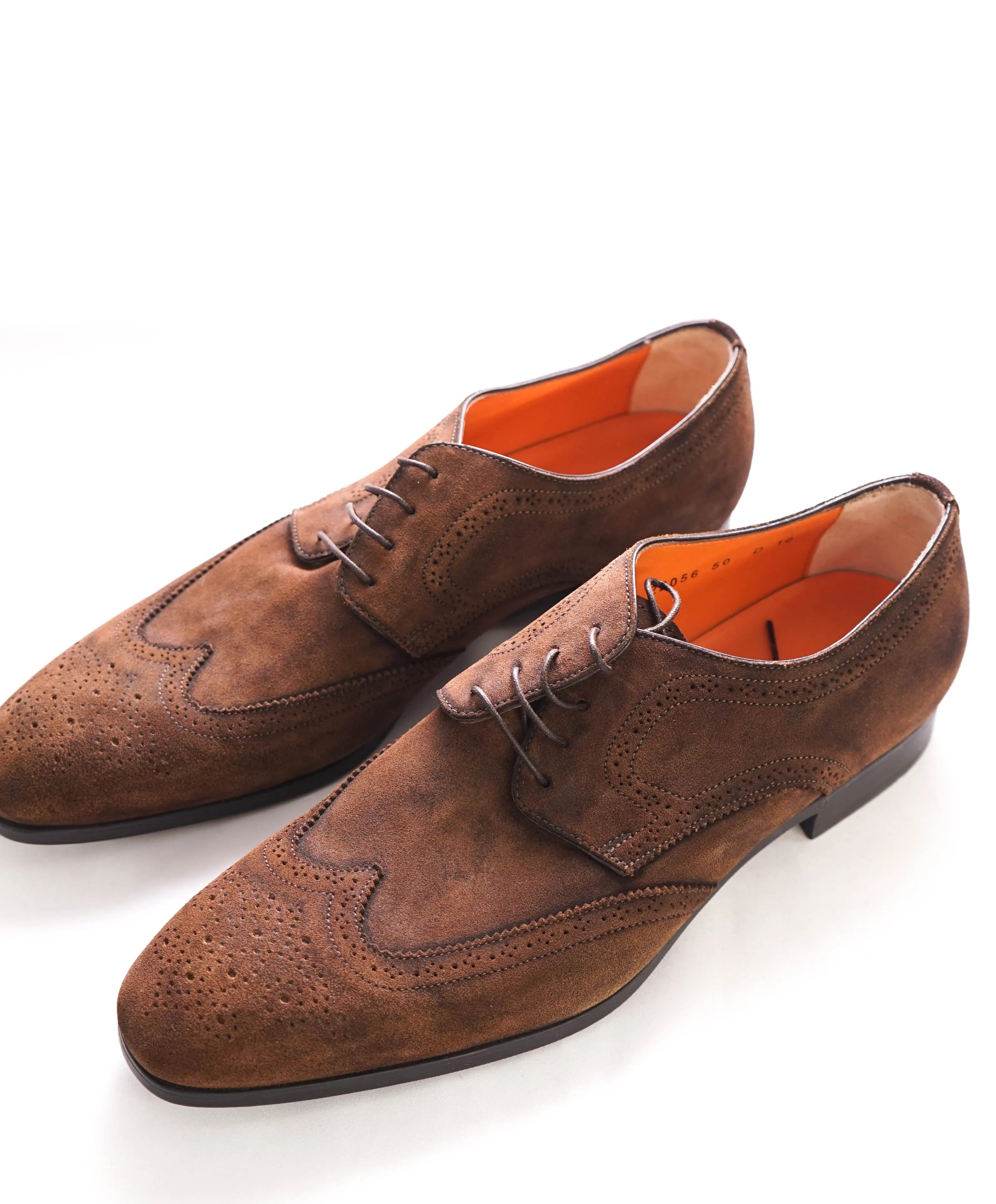 $720 SANTONI -  Made In Italy Brown Suede Derby Round Toe Oxfords - 10 Stamped