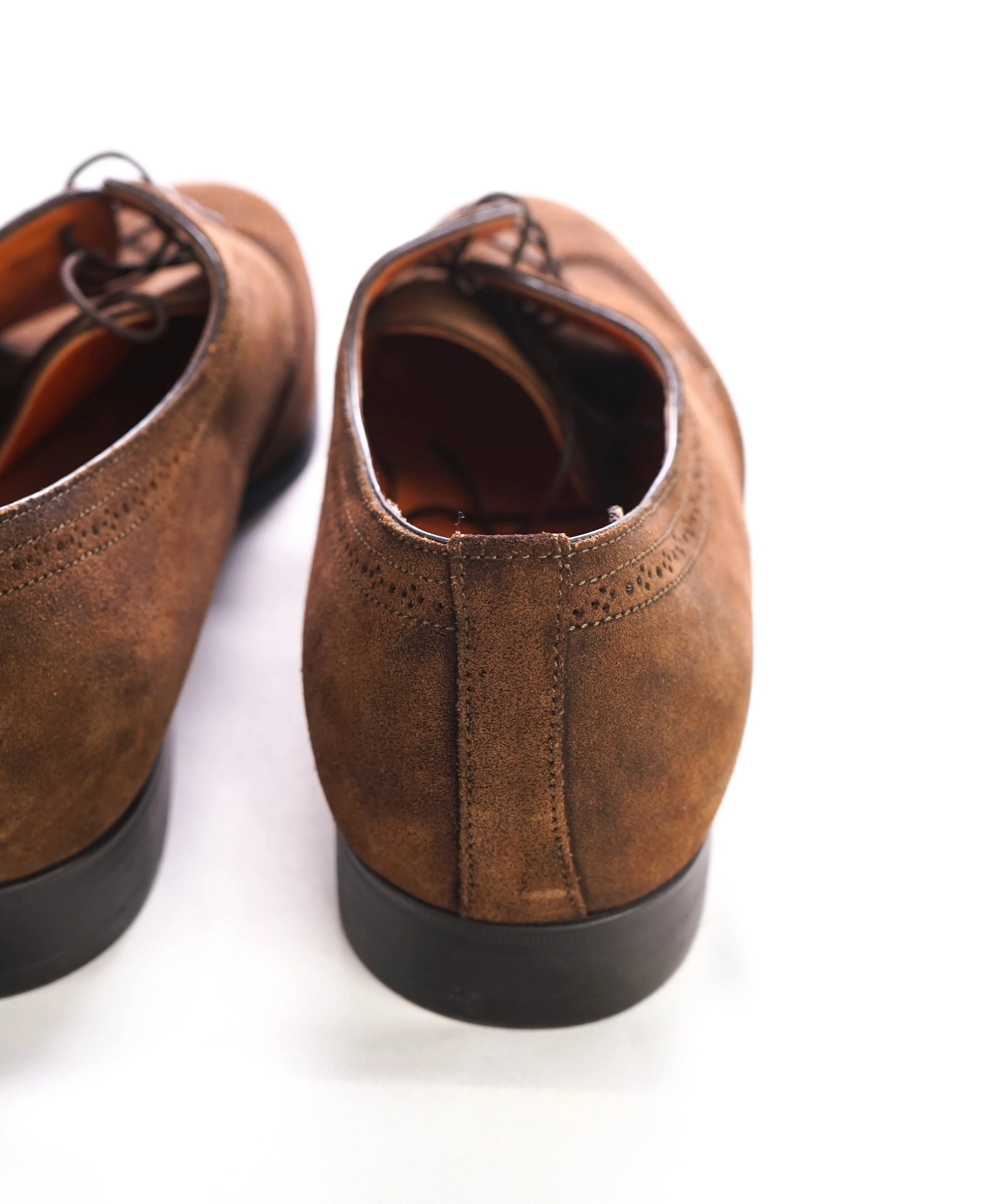 $720 SANTONI -  Made In Italy Brown Suede Derby Round Toe Oxfords - 10 Stamped