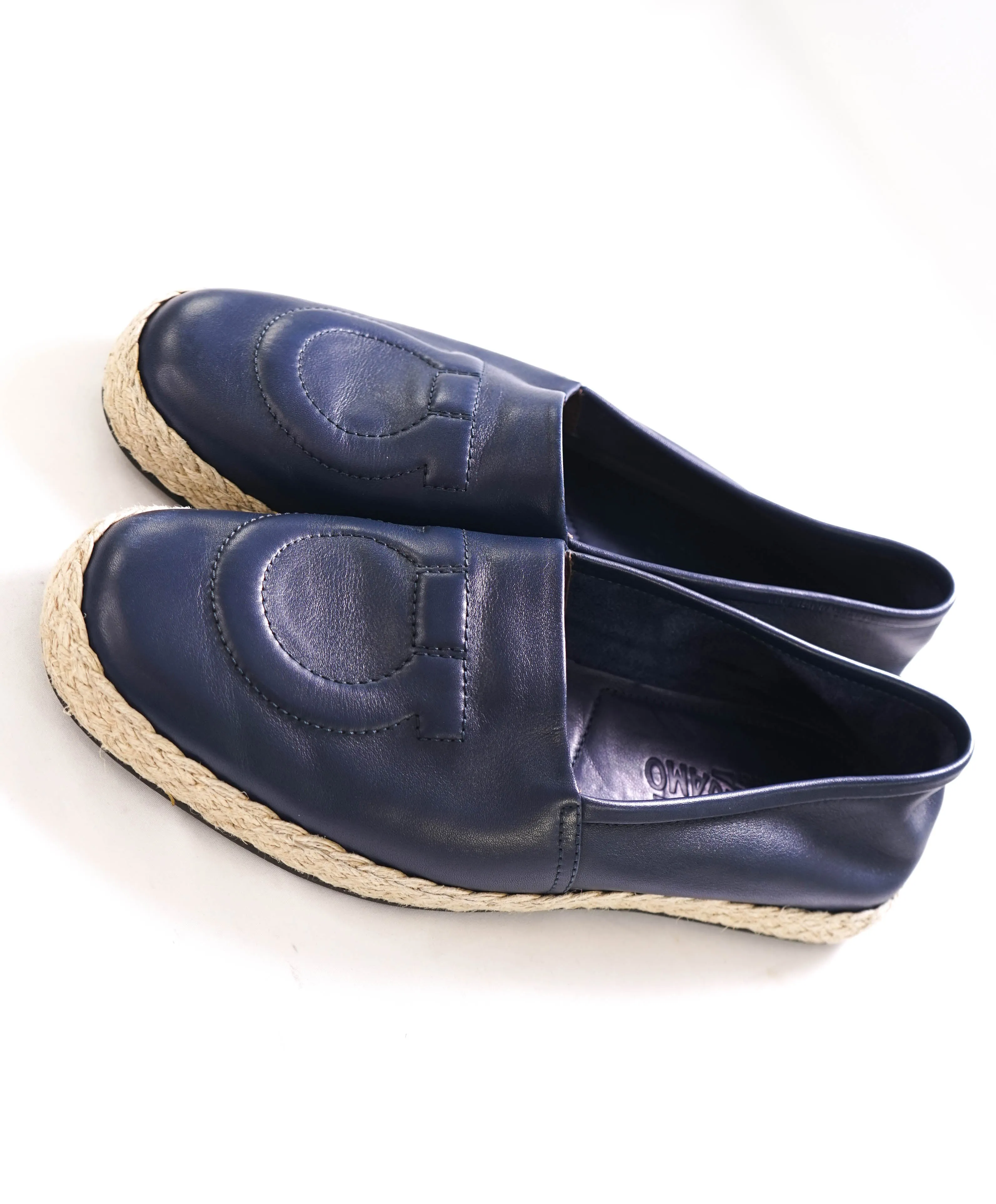 $750 SALVATORE FERRAGAMO - "Gancio" Navy Espadrille Loafer - 9 US
