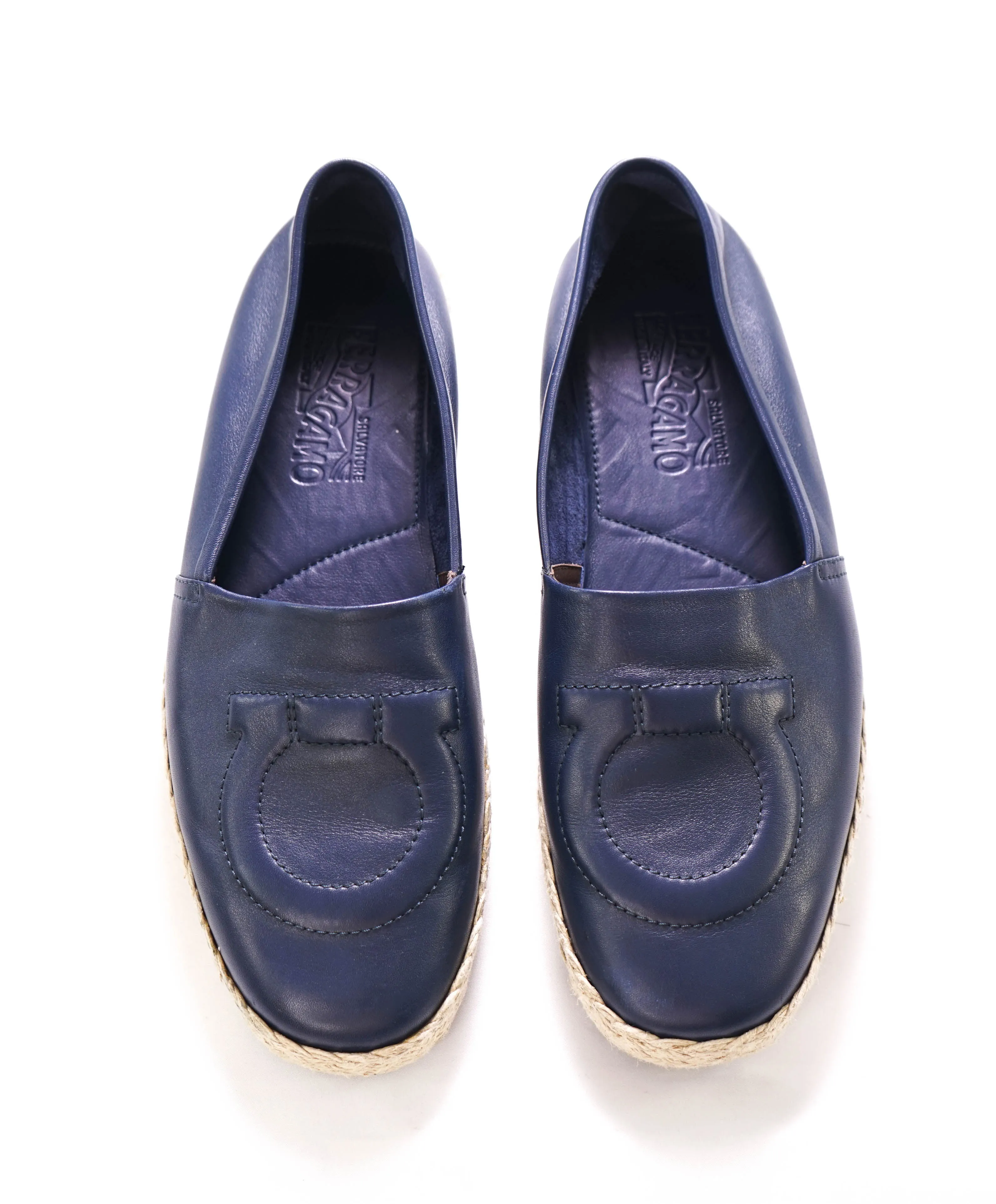 $750 SALVATORE FERRAGAMO - "Gancio" Navy Espadrille Loafer - 9 US