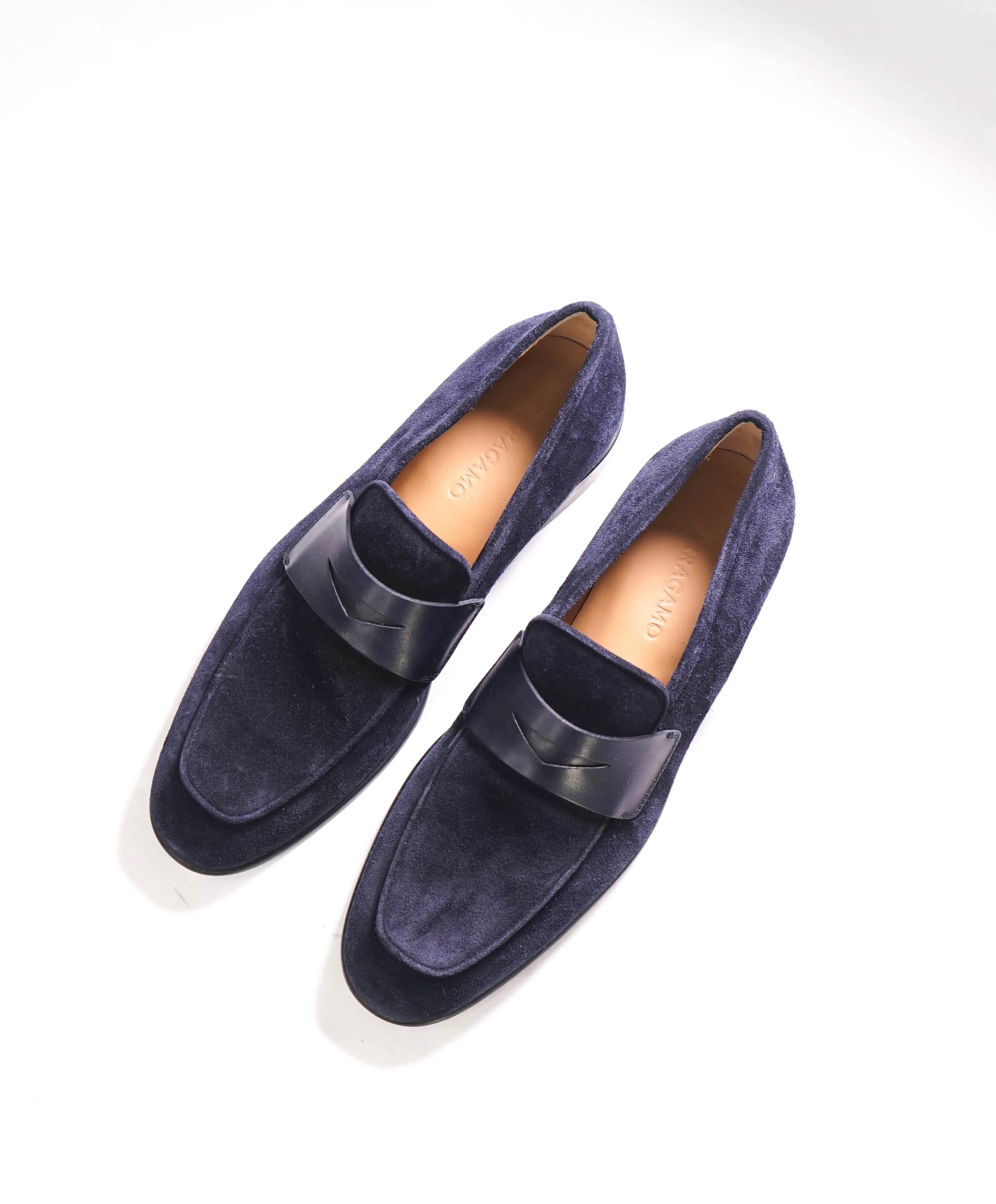 $880 SALVATORE FERRAGAMO - *FUNES* Blue Suede Penny Loafer - 8 EE US