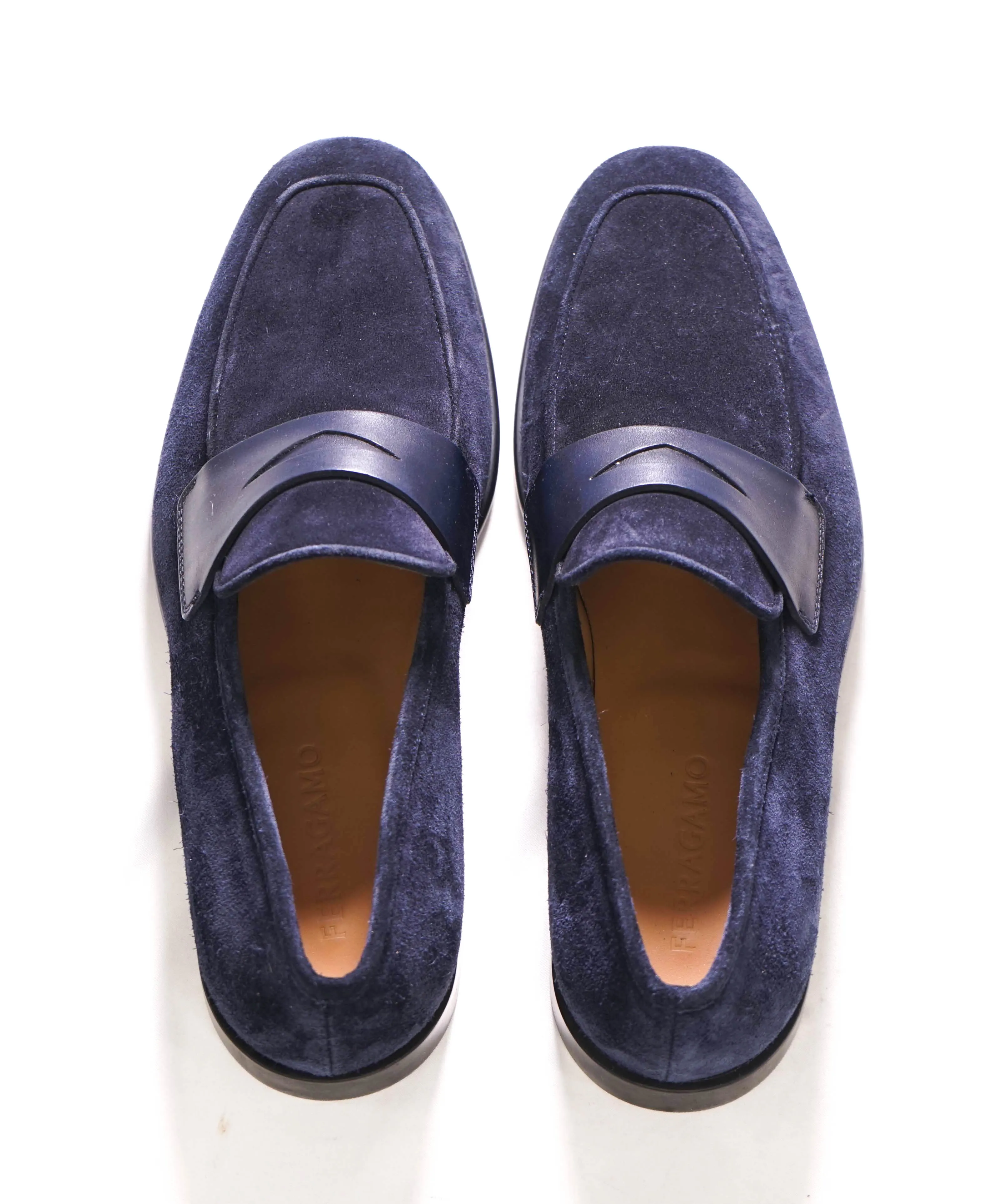 $880 SALVATORE FERRAGAMO - *FUNES* Blue Suede Penny Loafer - 8 EE US