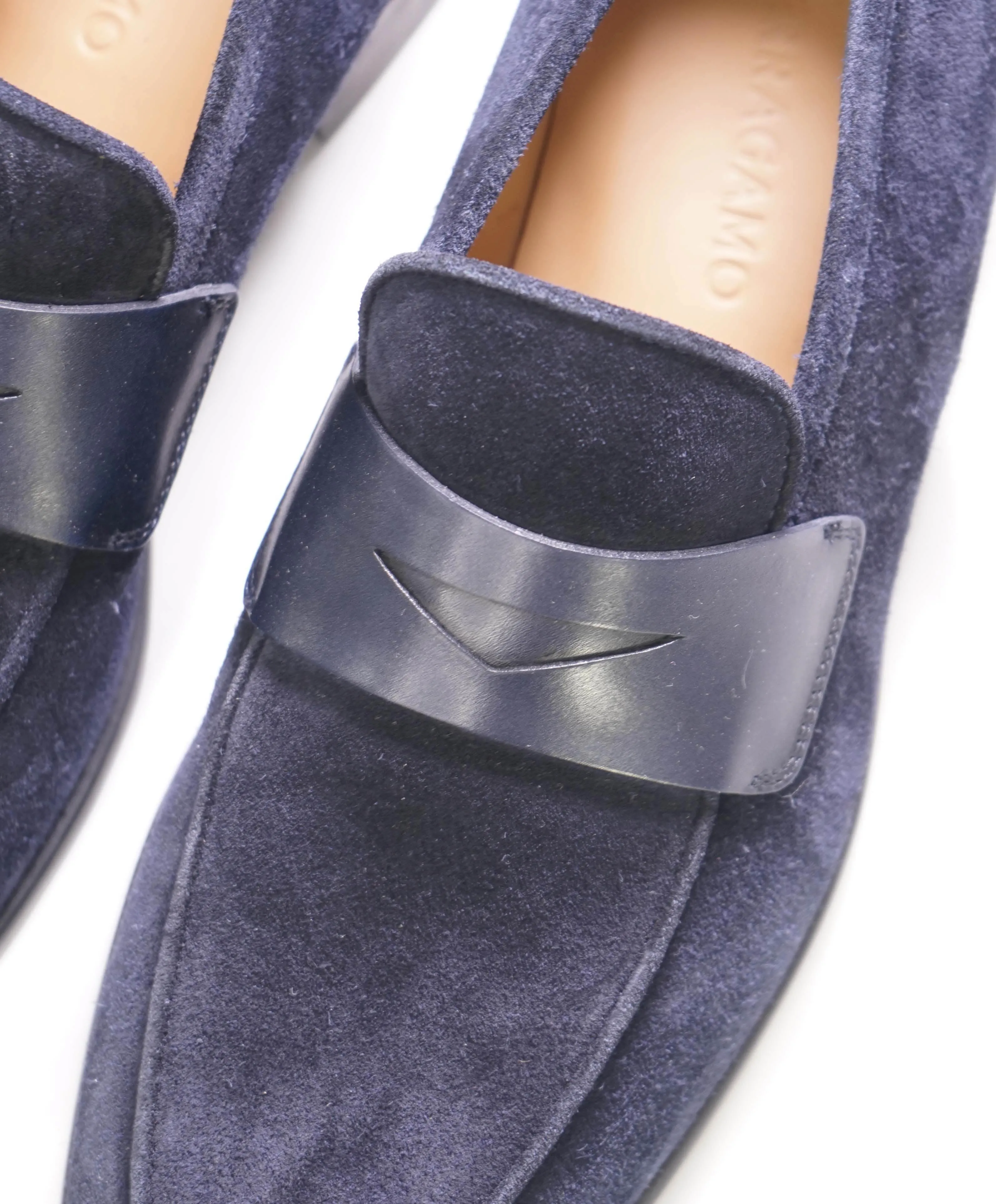 $880 SALVATORE FERRAGAMO - *FUNES* Blue Suede Penny Loafer - 8 EE US