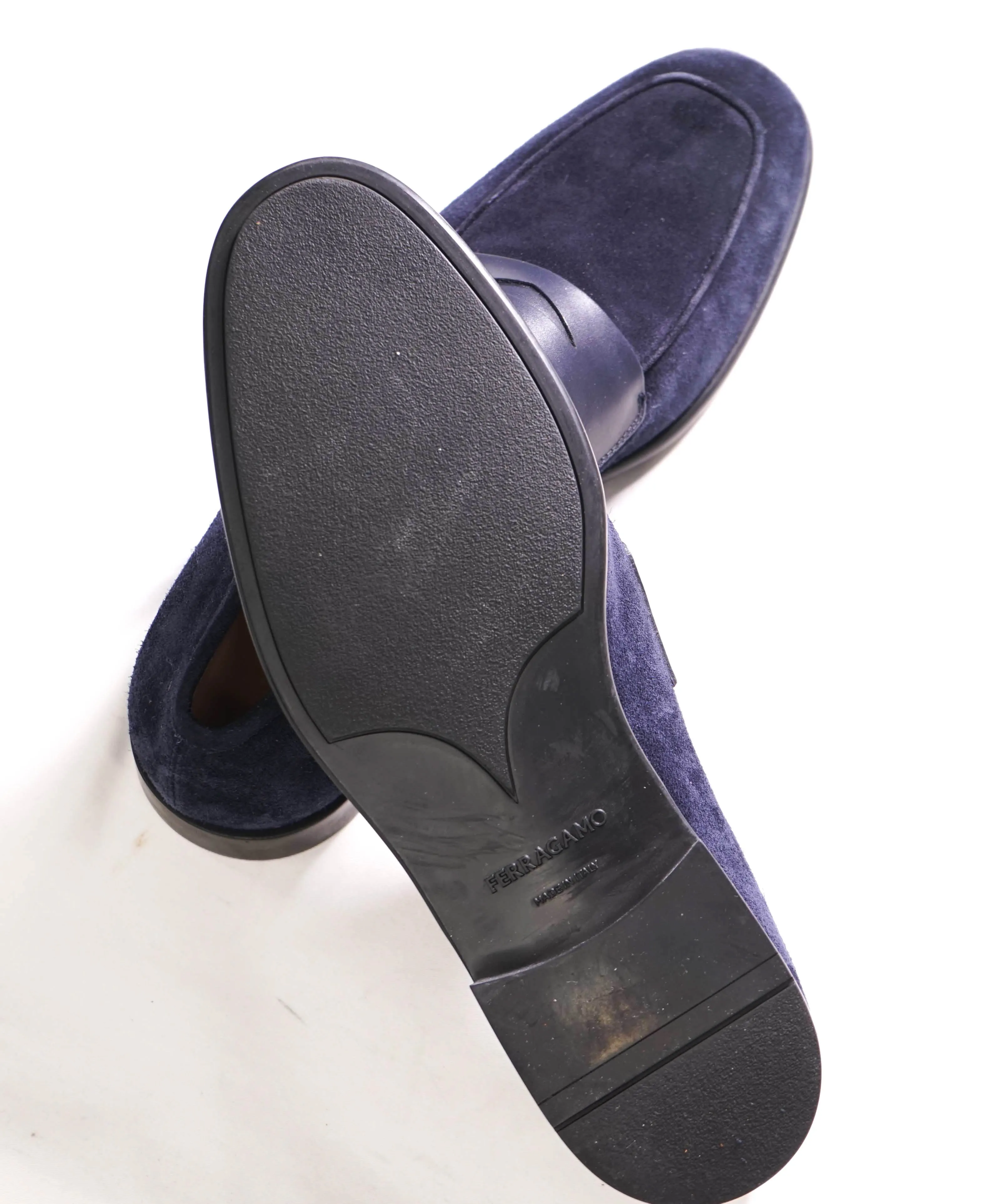 $880 SALVATORE FERRAGAMO - *FUNES* Blue Suede Penny Loafer - 8 EE US