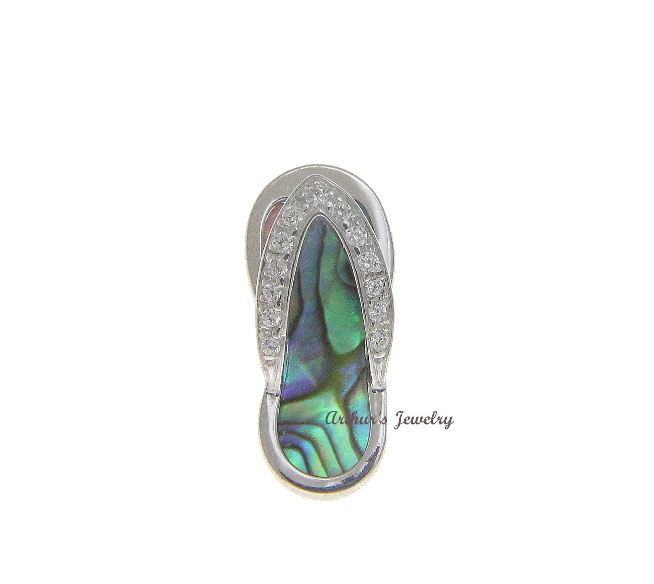 925 Silver Hawaiian CZ Strap Slipper Flip Flop Abalone Paua Shell Pendant