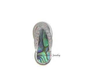 925 Silver Hawaiian CZ Strap Slipper Flip Flop Abalone Paua Shell Pendant