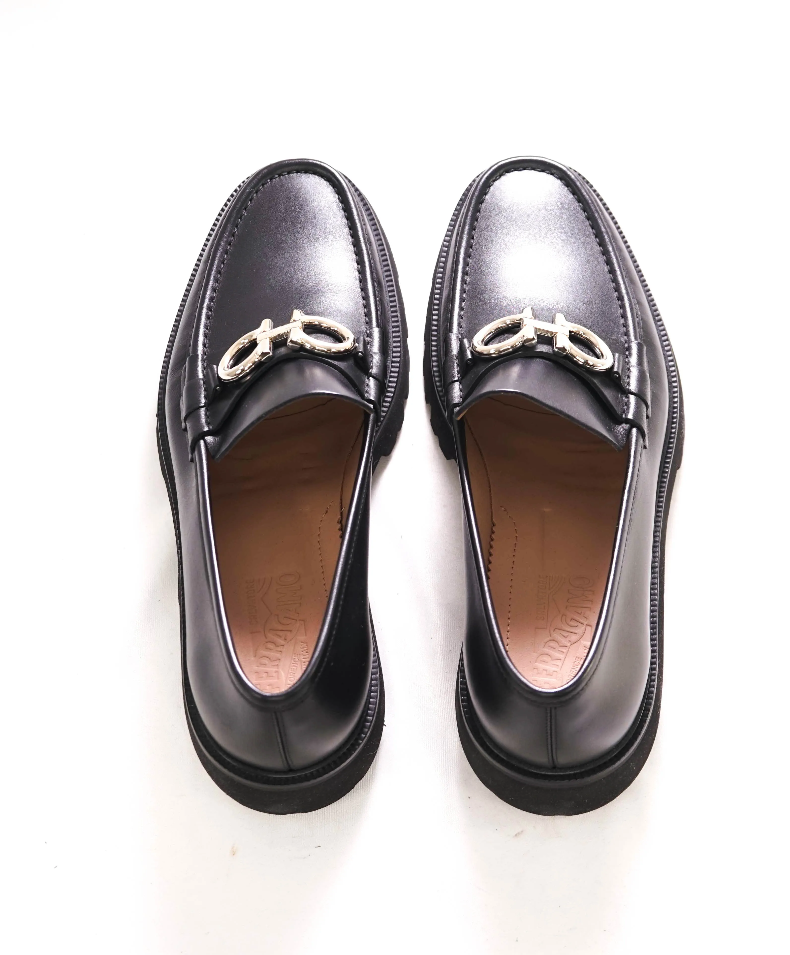 $930 SALVATORE FERRAGAMO - *BLEEKER* Black Leather Heel Lug Sole Loafer - 11.5 E US