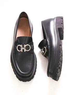 $930 SALVATORE FERRAGAMO - *BLEEKER* Black Leather Heel Lug Sole Loafer - 11.5 E US