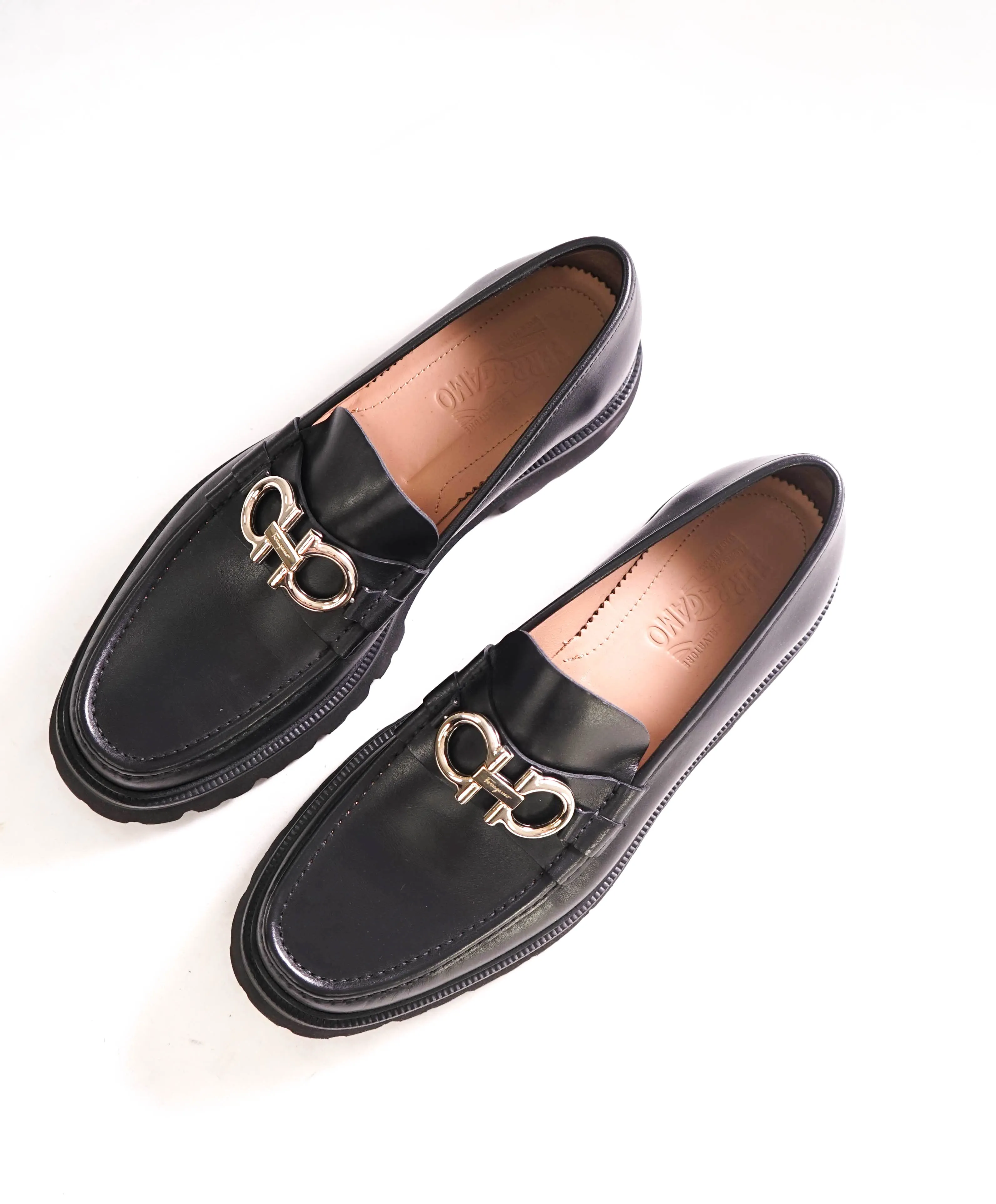 $930 SALVATORE FERRAGAMO - *BLEEKER* Black Leather Heel Lug Sole Loafer - 11.5 E US
