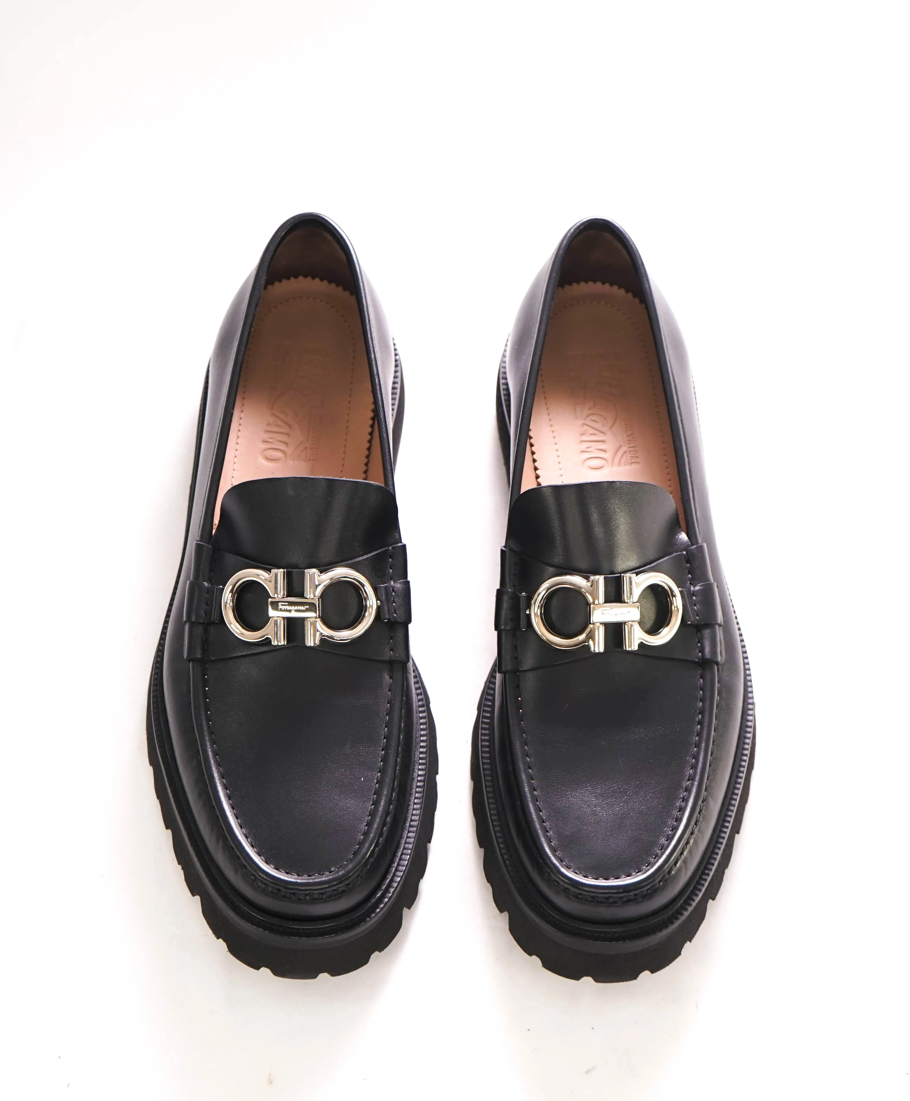 $930 SALVATORE FERRAGAMO - *BLEEKER* Black Leather Heel Lug Sole Loafer - 11.5 E US