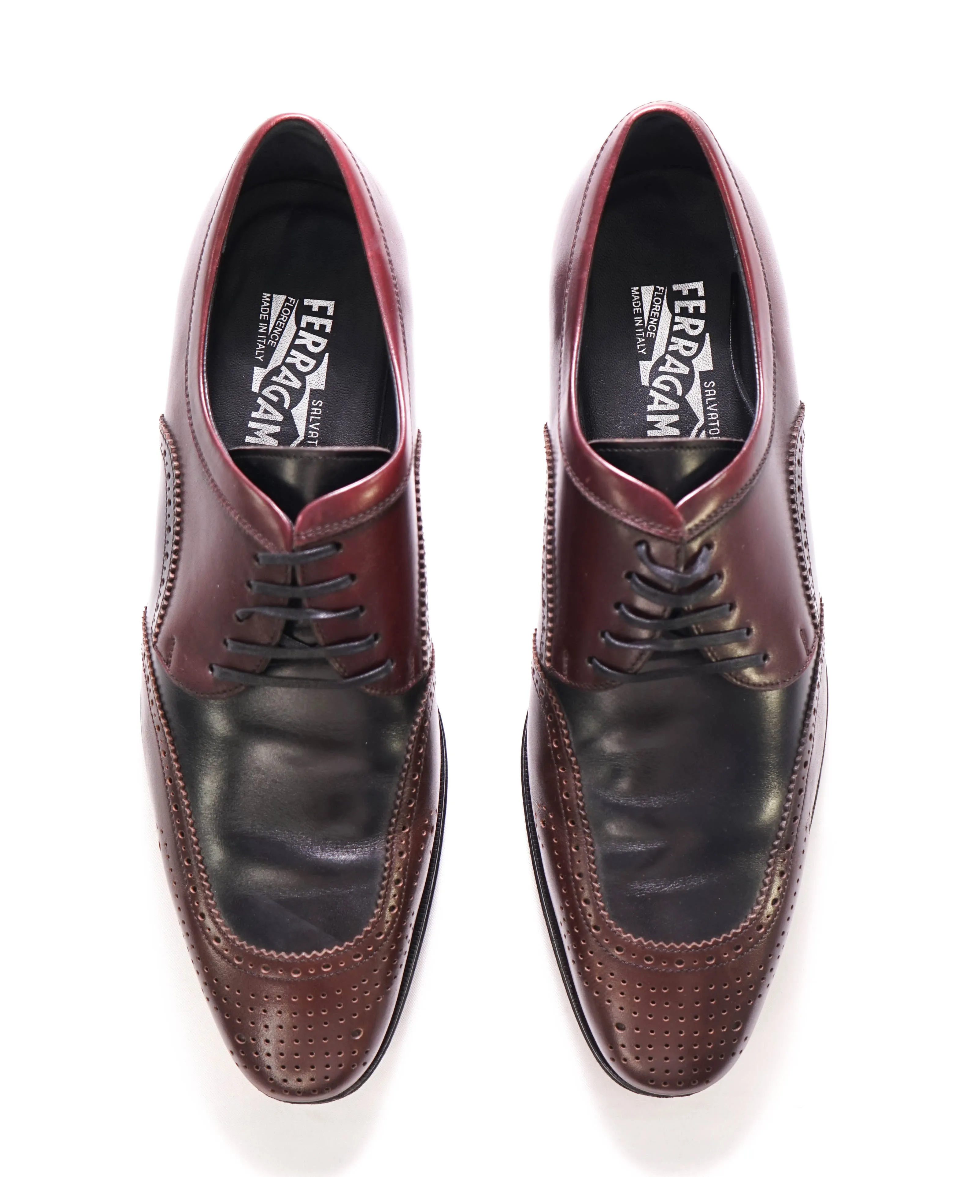 $950 SALVATORE FERRAGAMO - 2-Tone Brogue Oxfords - 10 D US