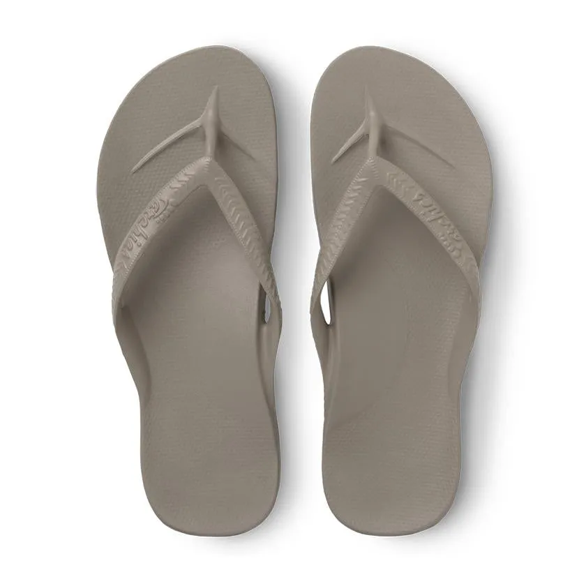 Arch support flip flops in taupe