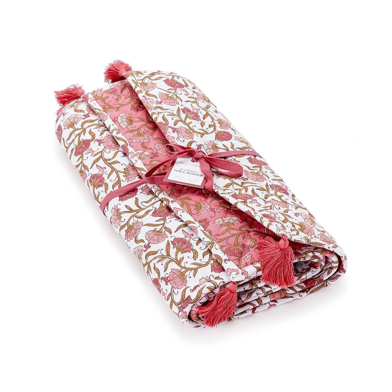 Autumn Blush Quilted Double-Sided Reversible Table Runner with Tassels