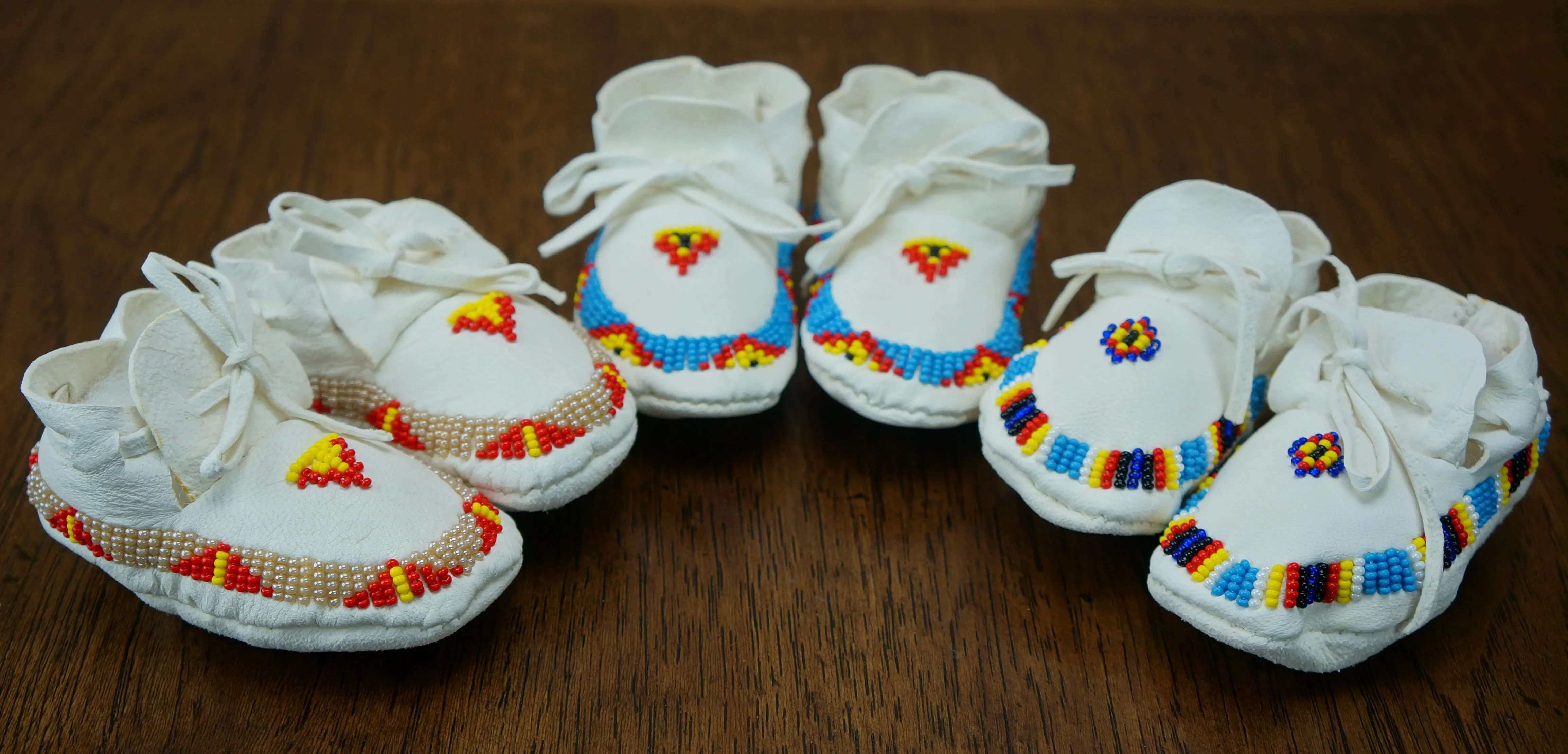 Beaded Leather Moccasins - Newborn - 3 Colors