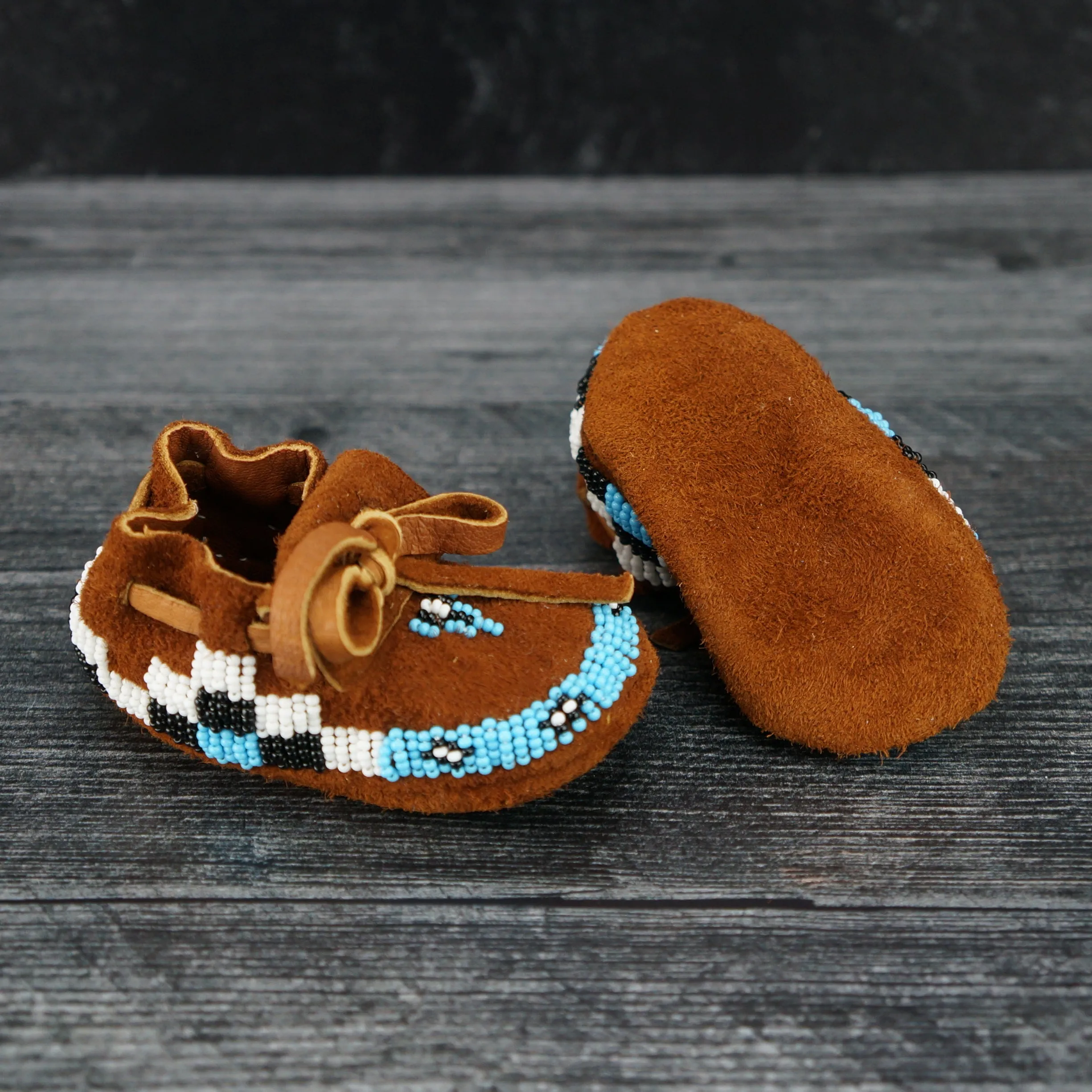 Beaded Leather Moccasins - Newborn In Stock