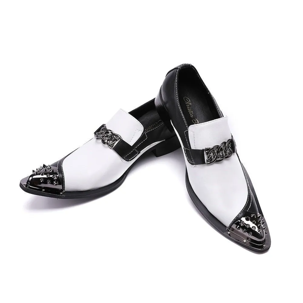 Black and White Chain Casual Shoes for Men Wedding and Party Shoes