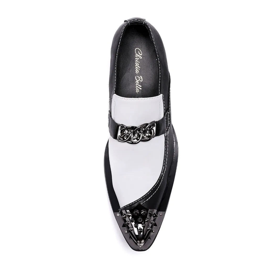 Black and White Chain Casual Shoes for Men Wedding and Party Shoes