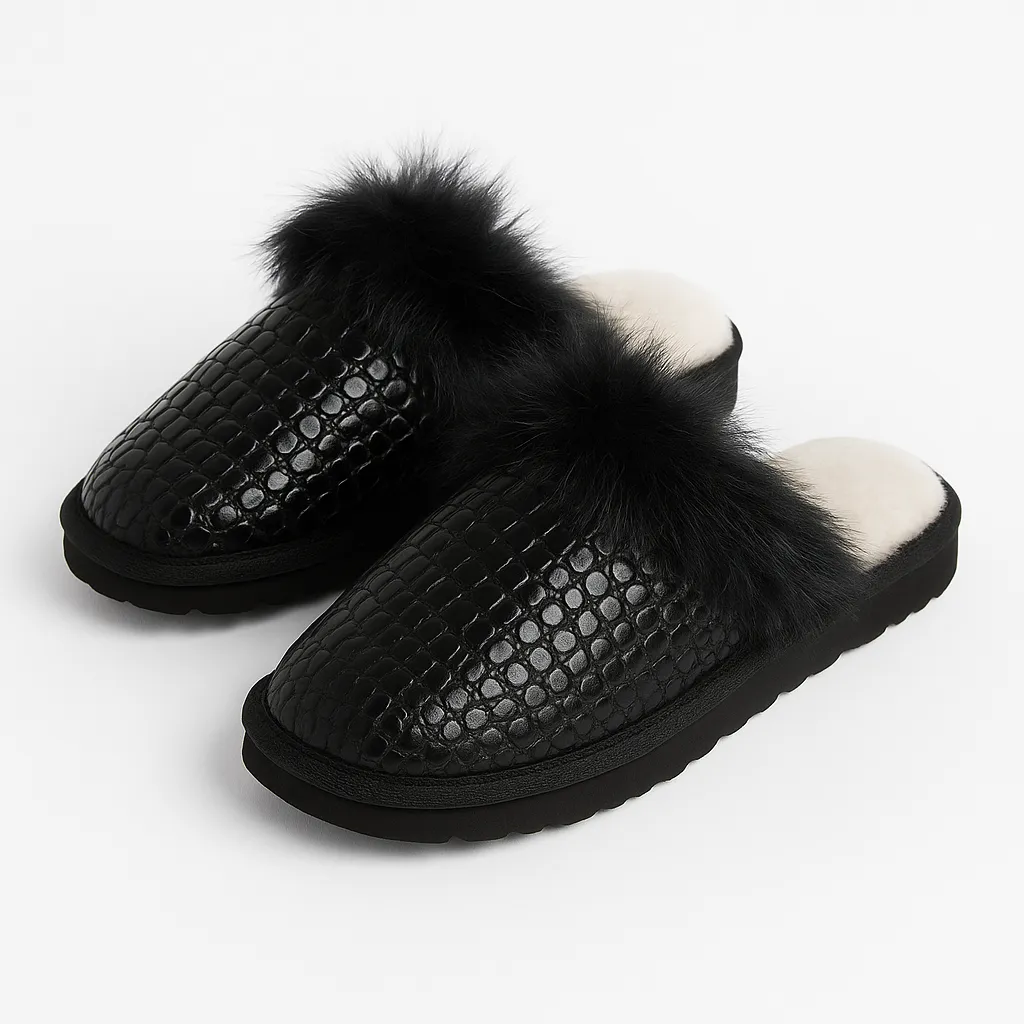 Black Croc Slippers