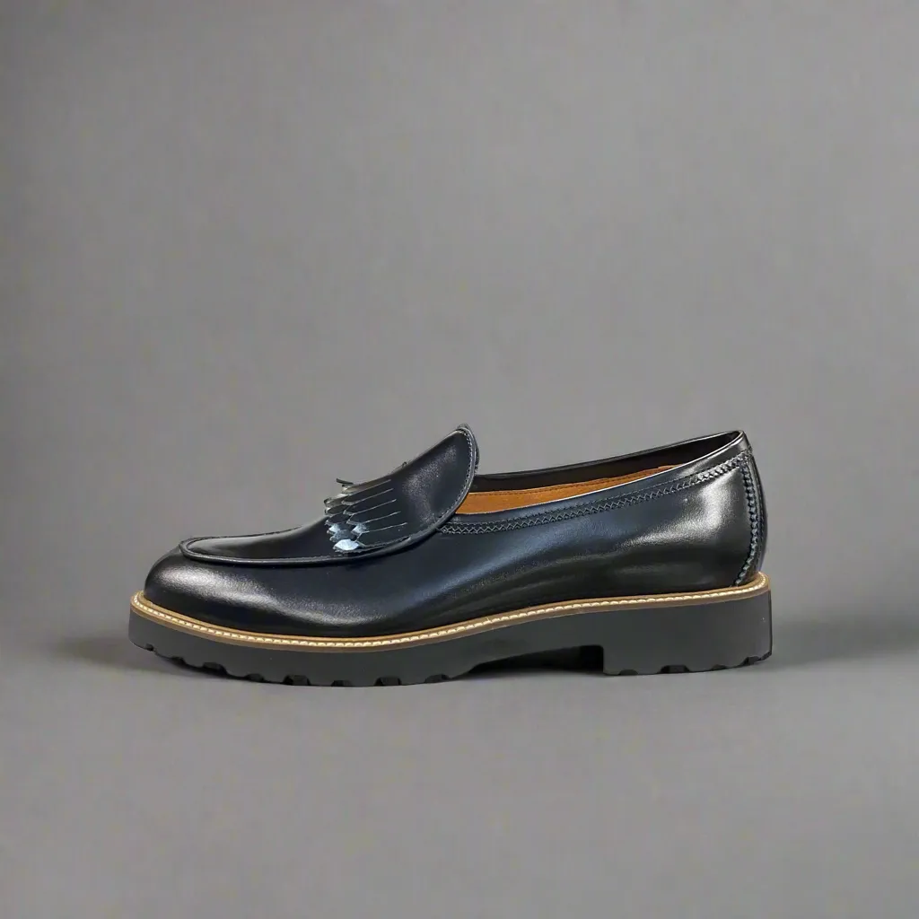 Black Double Fringe Chunky Loafer