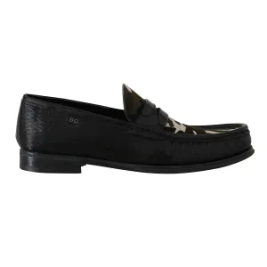 Black Leather Moccasins Pony Loafers