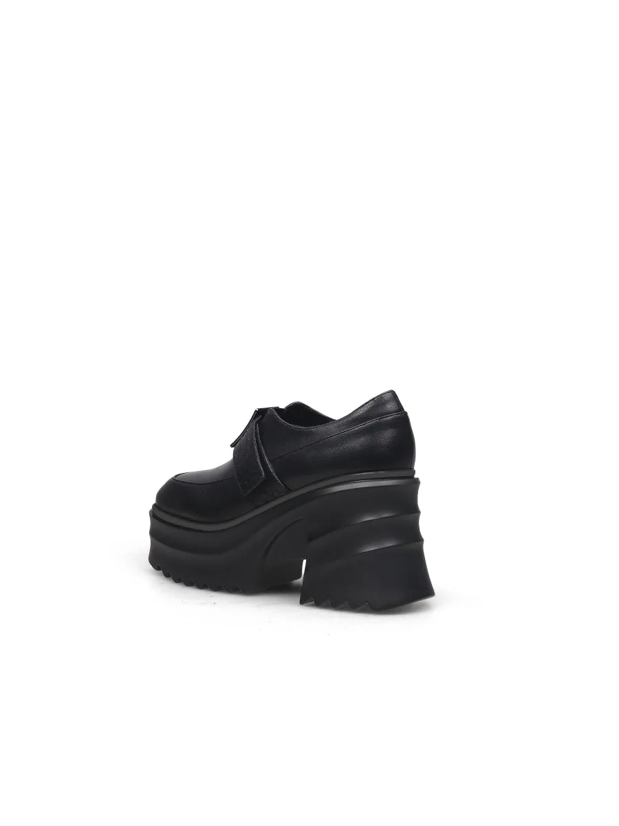 Black Matte Leather Chunky Heel Loafer