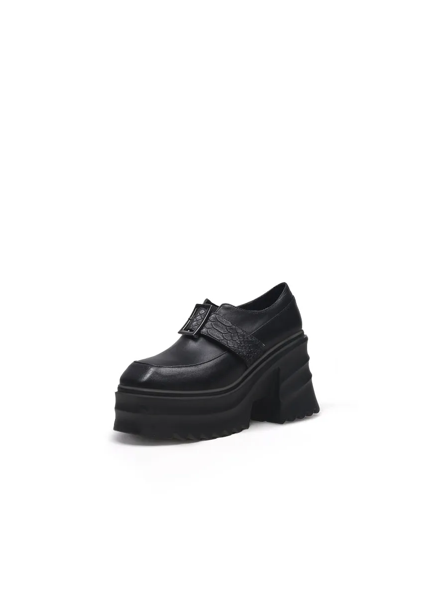 Black Matte Leather Chunky Heel Loafer