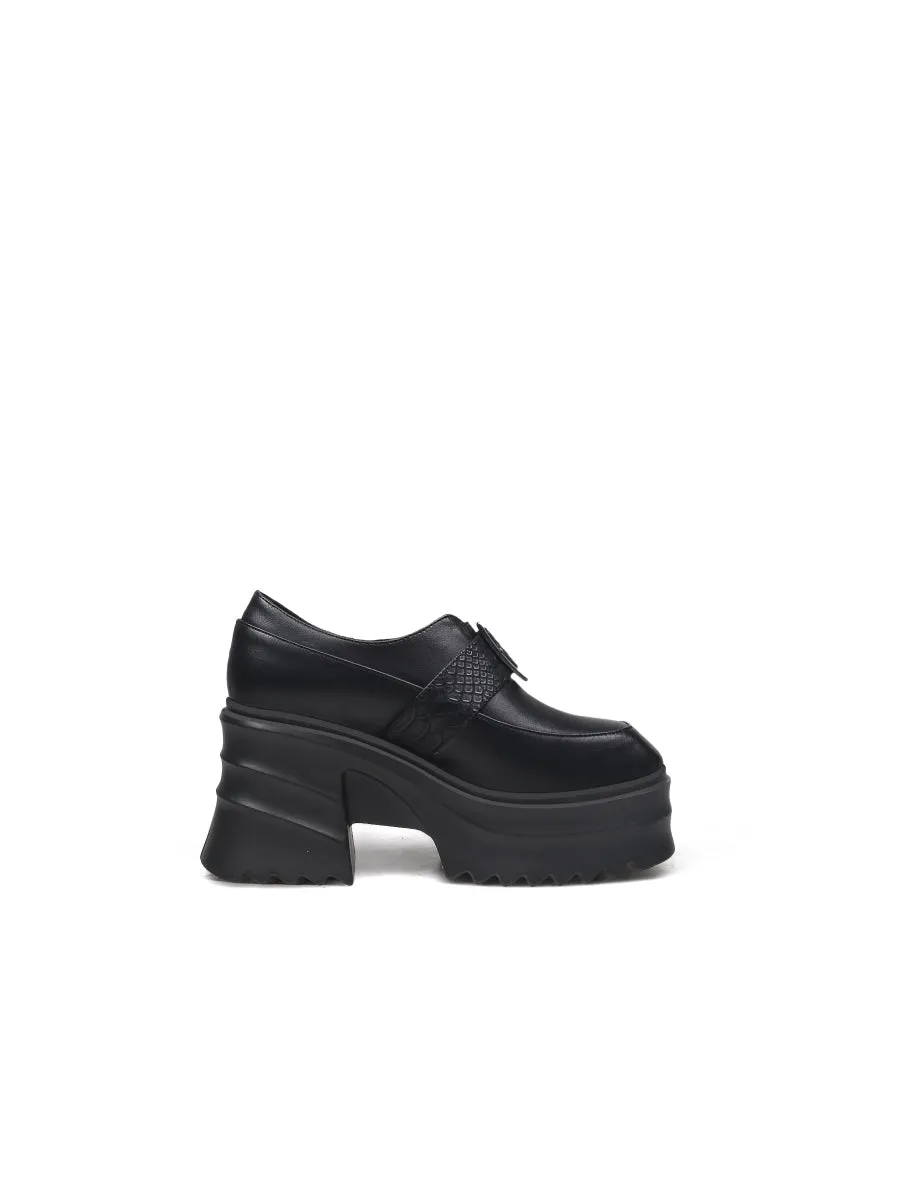 Black Matte Leather Chunky Heel Loafer