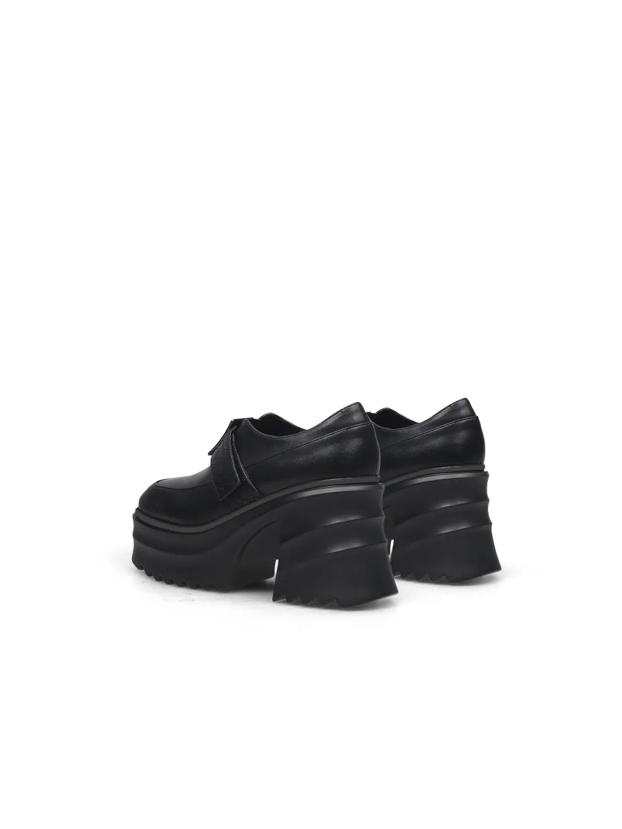 Black Matte Leather Chunky Heel Loafer