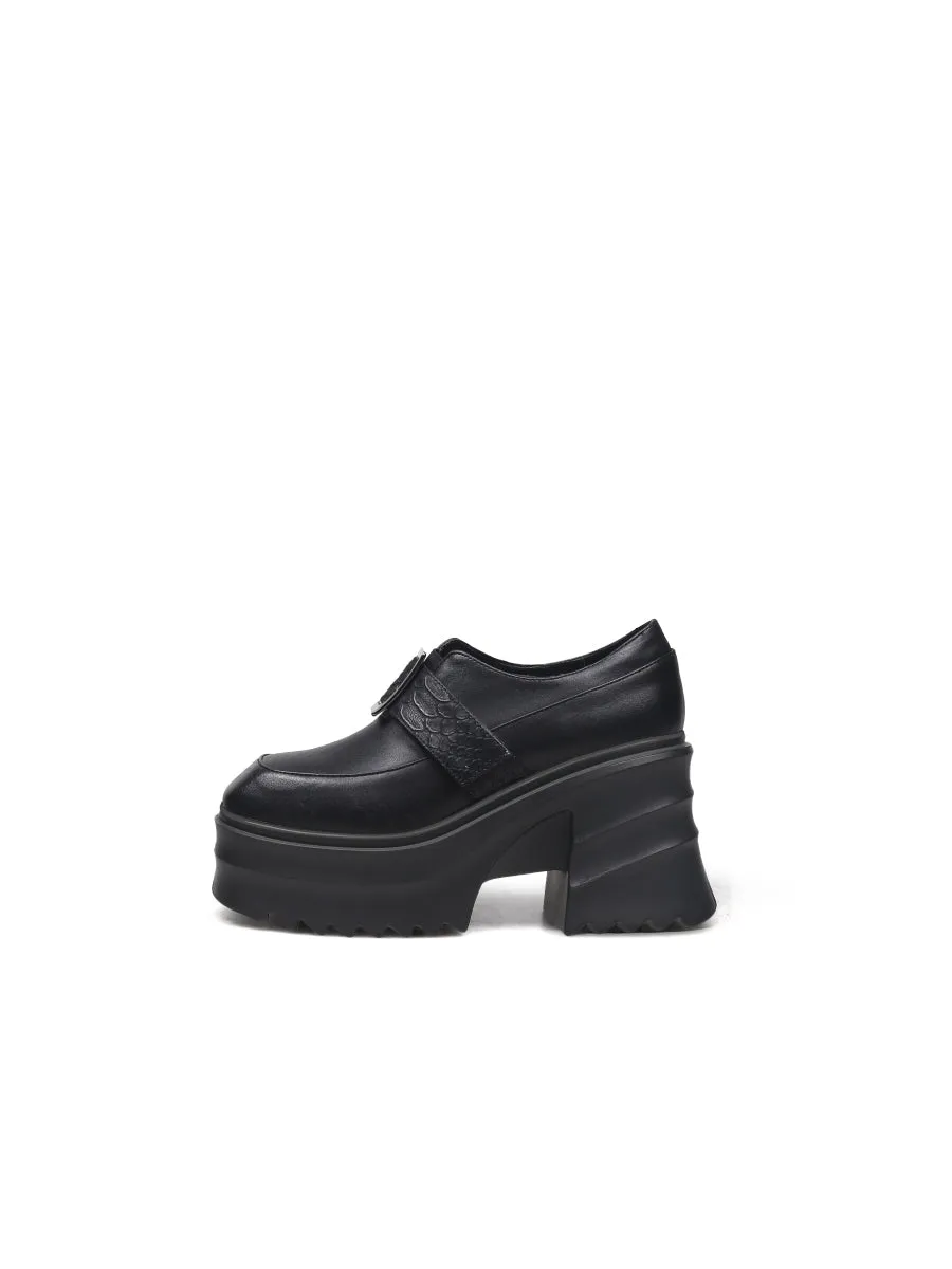 Black Matte Leather Chunky Heel Loafer