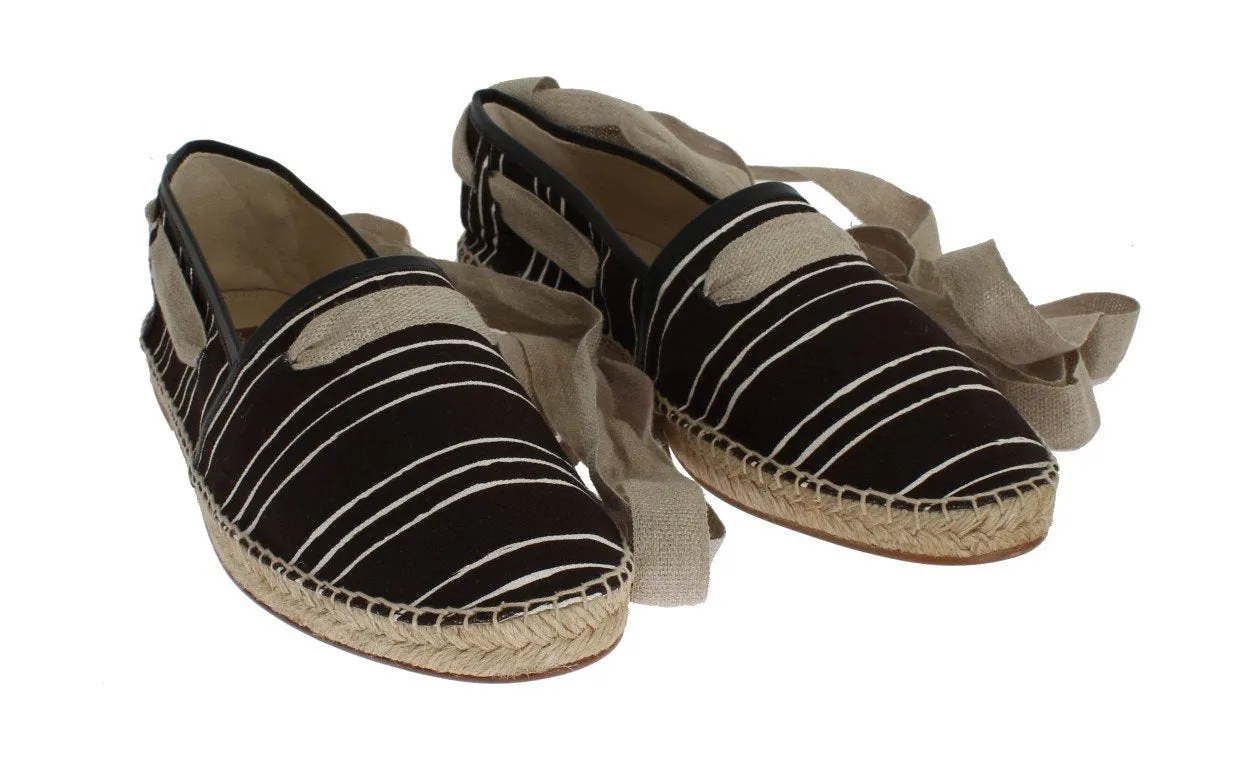 Black Striped Canvas Strap Loafers
