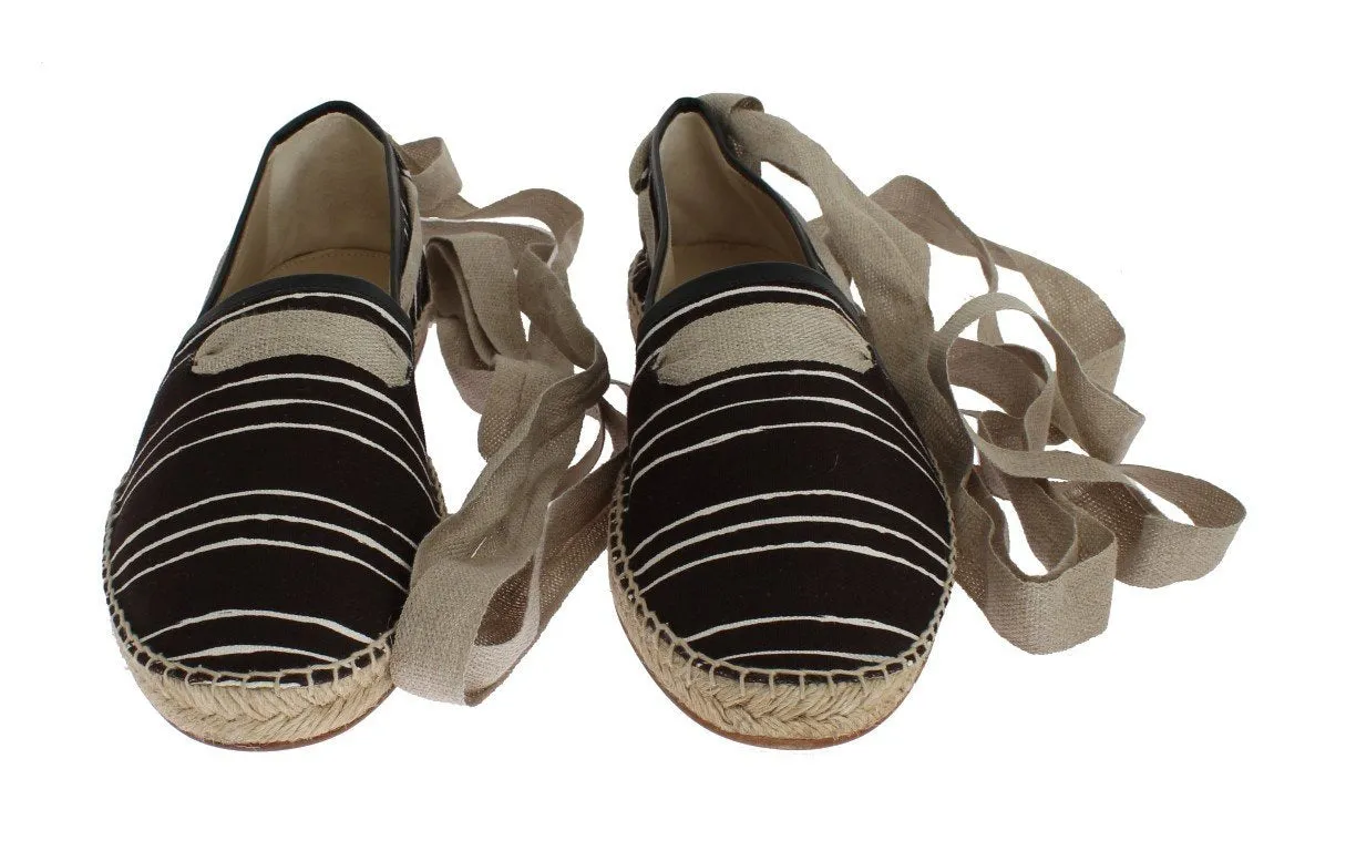 Black Striped Canvas Strap Loafers