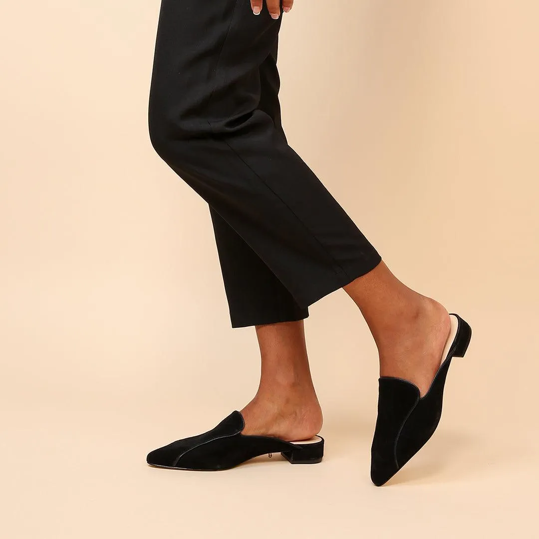 Black Suede Pointed Loafer   Marie Strap