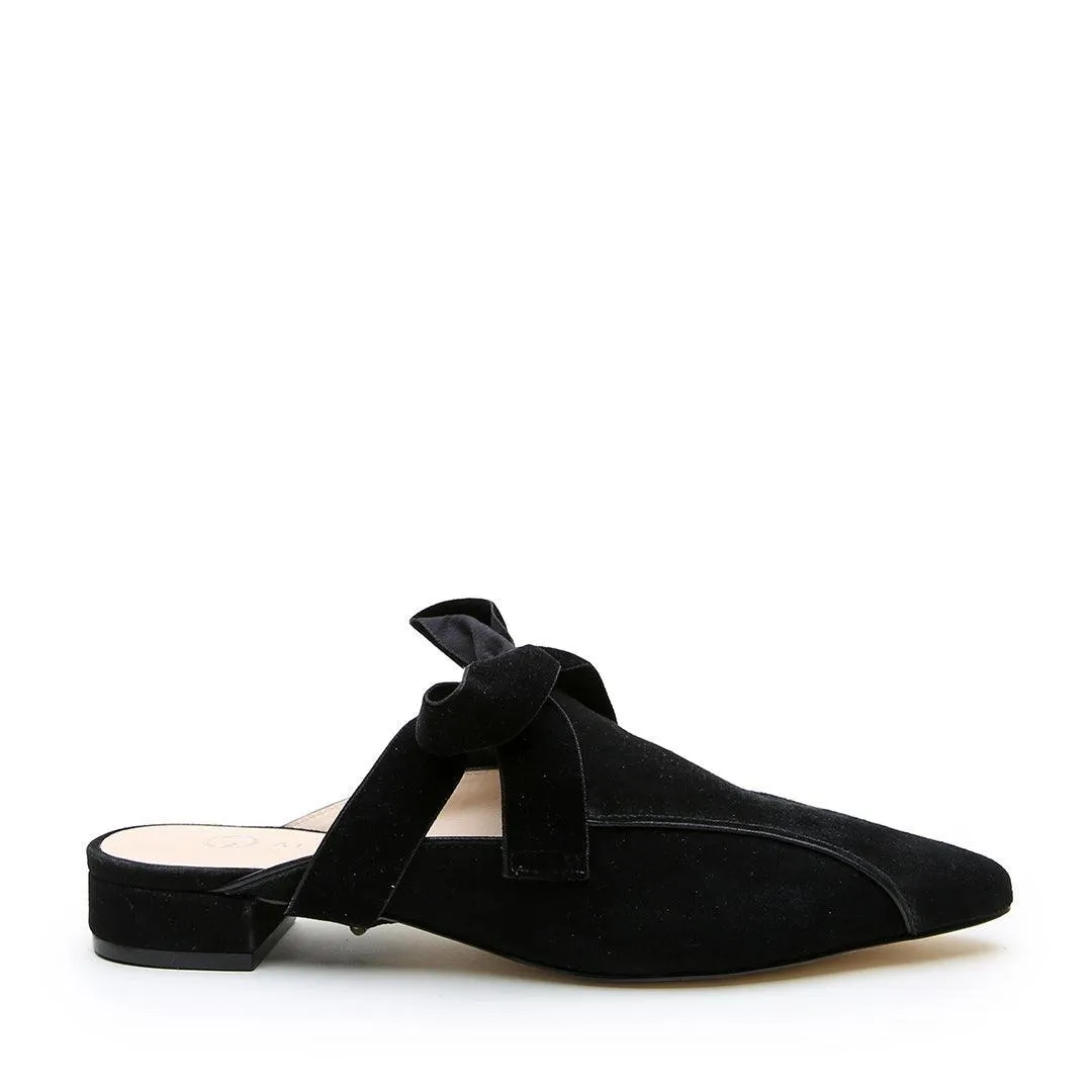 Black Suede Pointed Loafer   Marie Strap