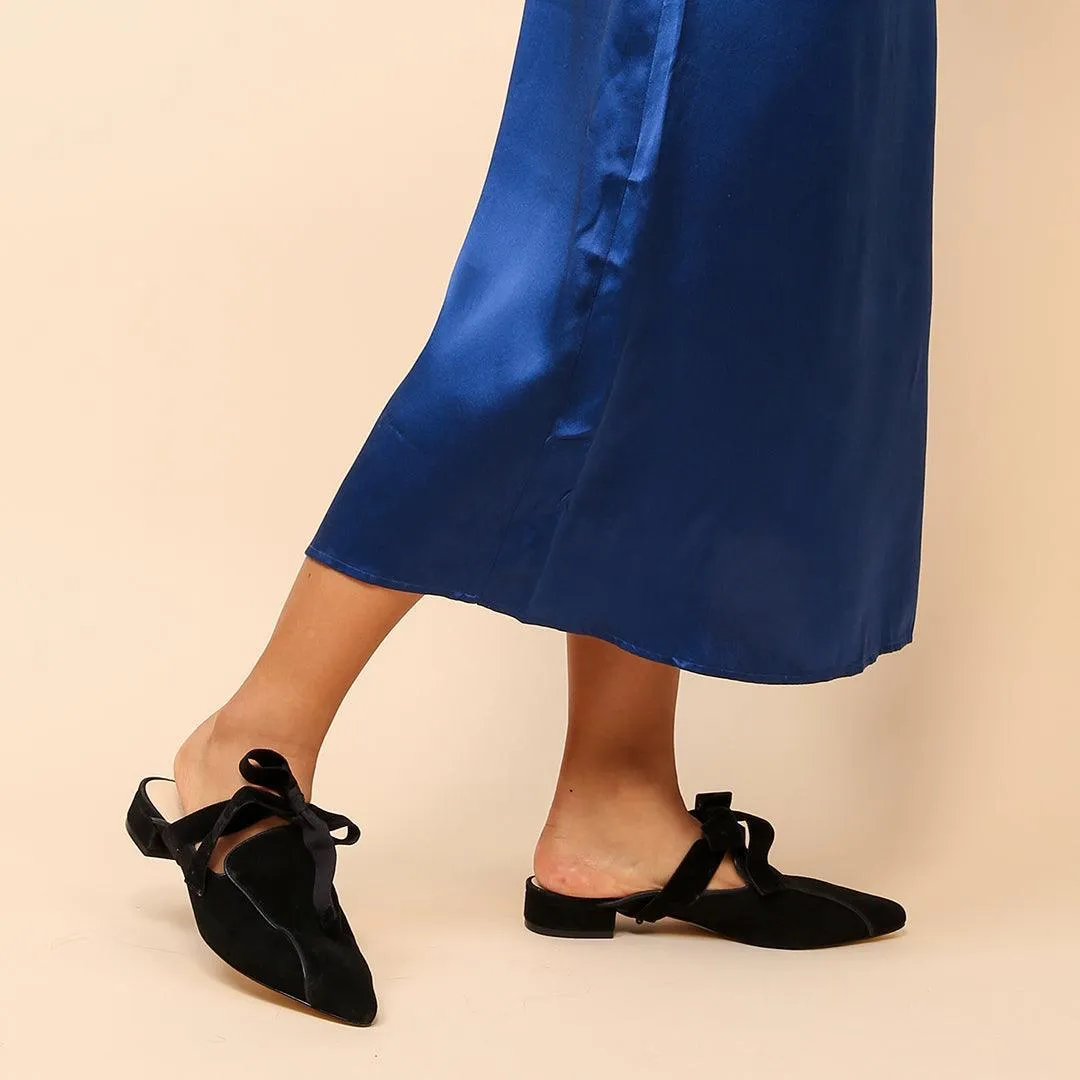 Black Suede Pointed Loafer   Marie Strap