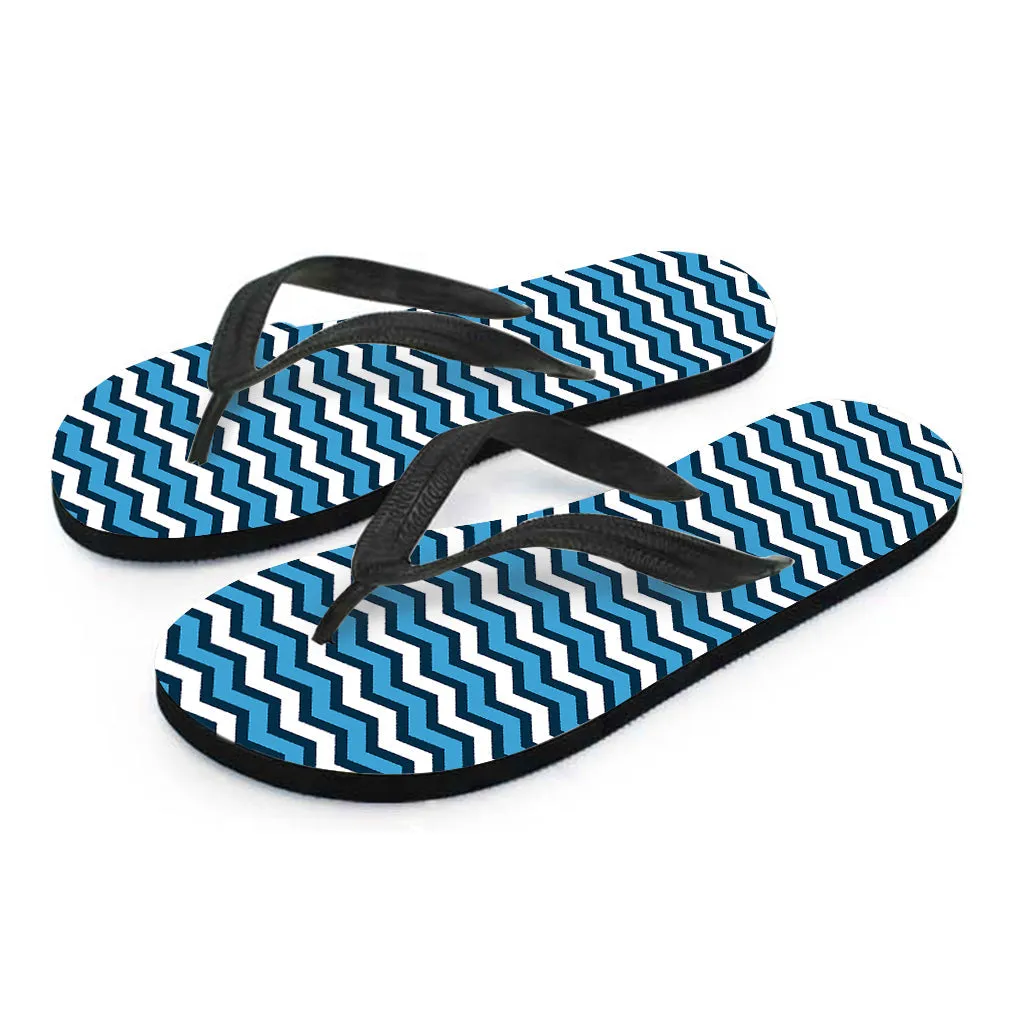 Blue and White Zigzag Pattern Print Flip Flops for the Free-Spirited Hippie
