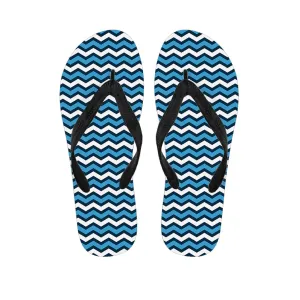 Blue and White Zigzag Pattern Print Flip Flops for the Free-Spirited Hippie