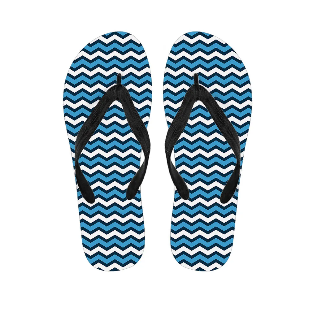 Blue and White Zigzag Pattern Print Flip Flops for the Free-Spirited Hippie