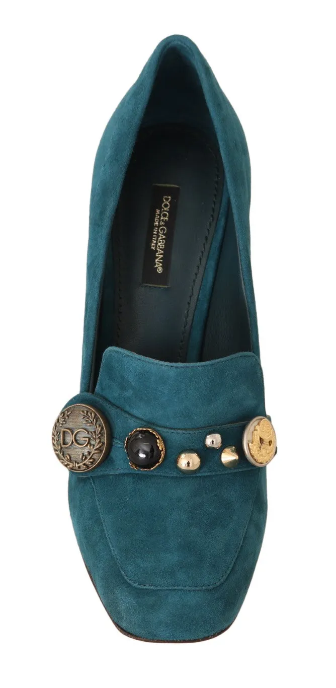 Blue Suede Crystal DG Logo Moccasins