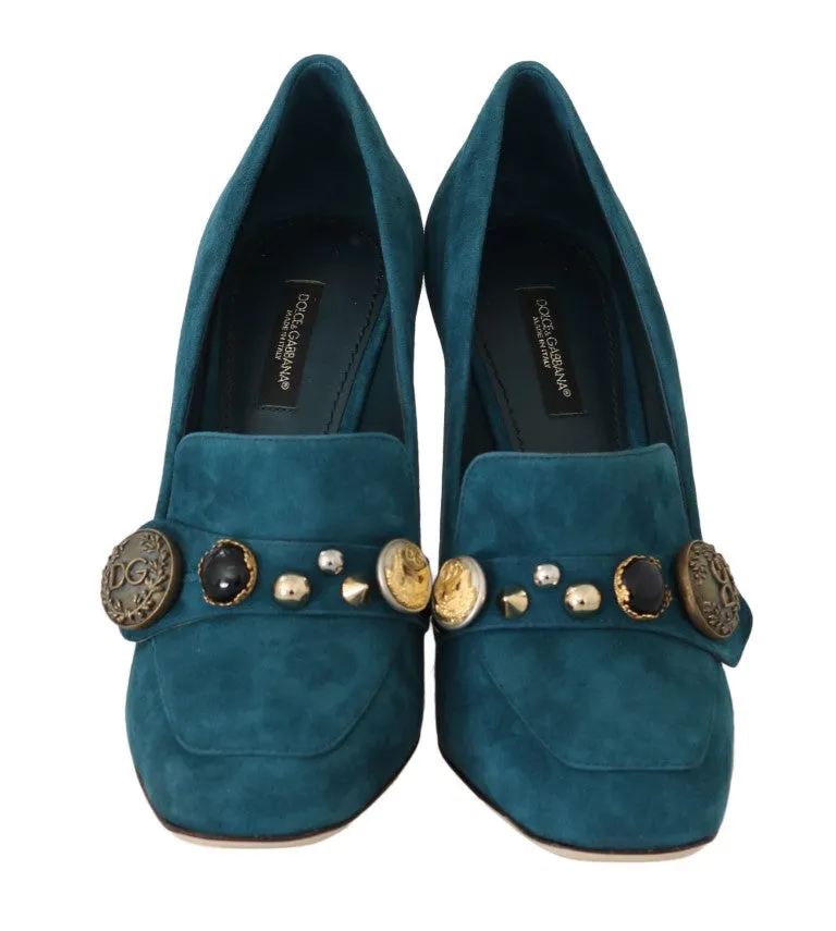 Blue Suede Crystal DG Logo Moccasins