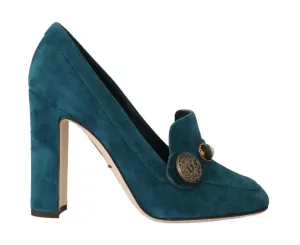 Blue Suede Crystal DG Logo Moccasins