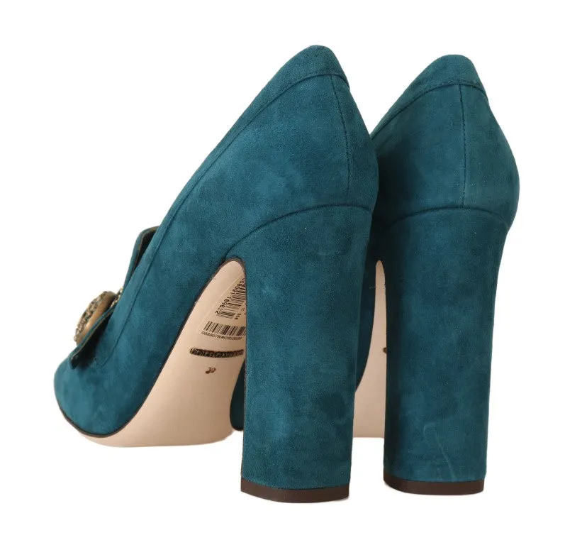 Blue Suede Crystal DG Logo Moccasins