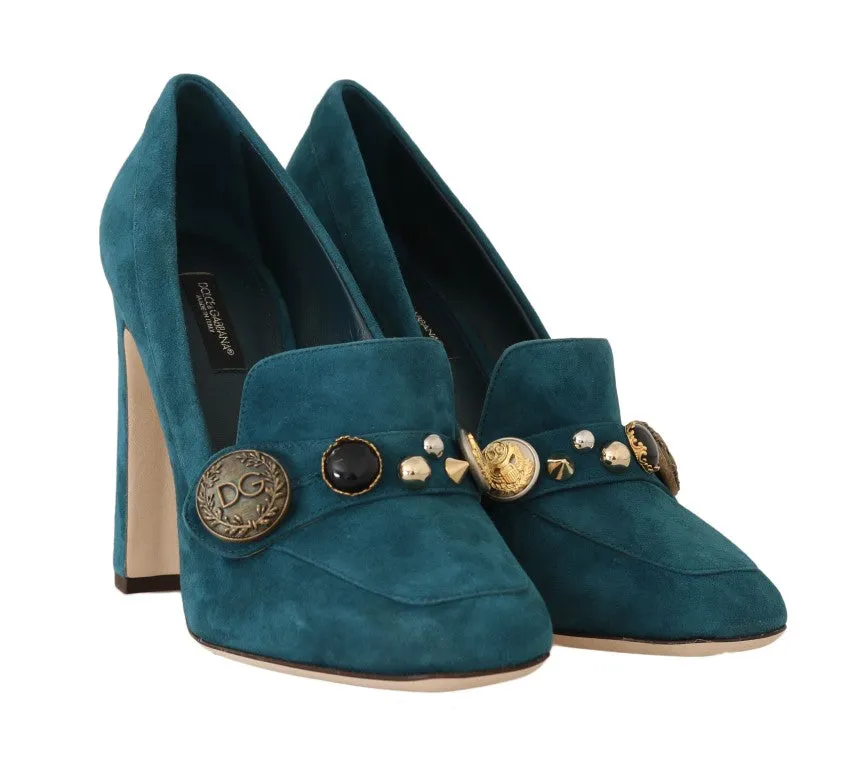 Blue Suede Crystal DG Logo Moccasins