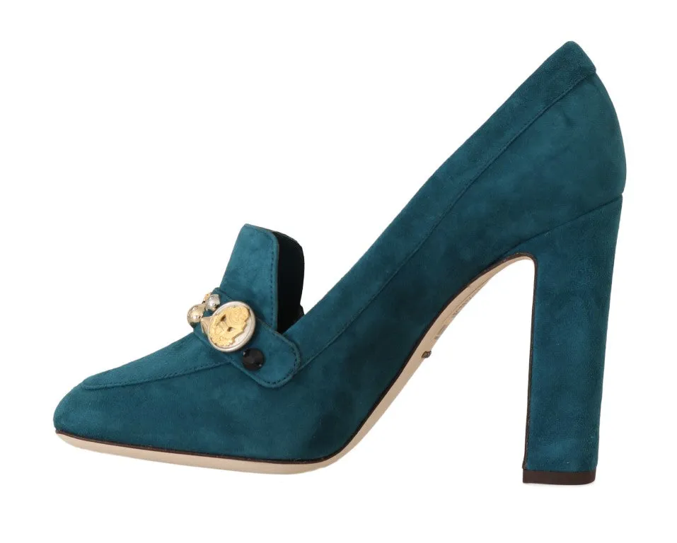 Blue Suede Crystal DG Logo Moccasins