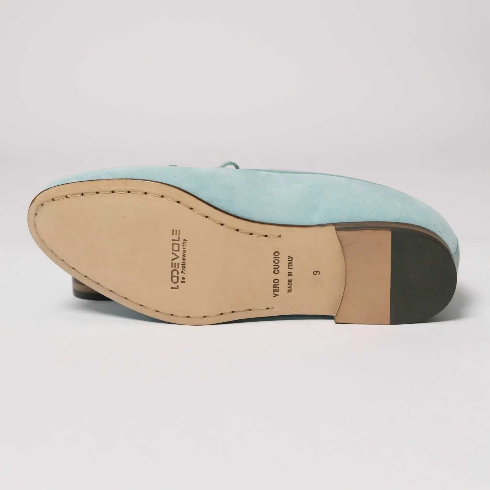Bow Top Suede Italian Loafers Light Powder Blue