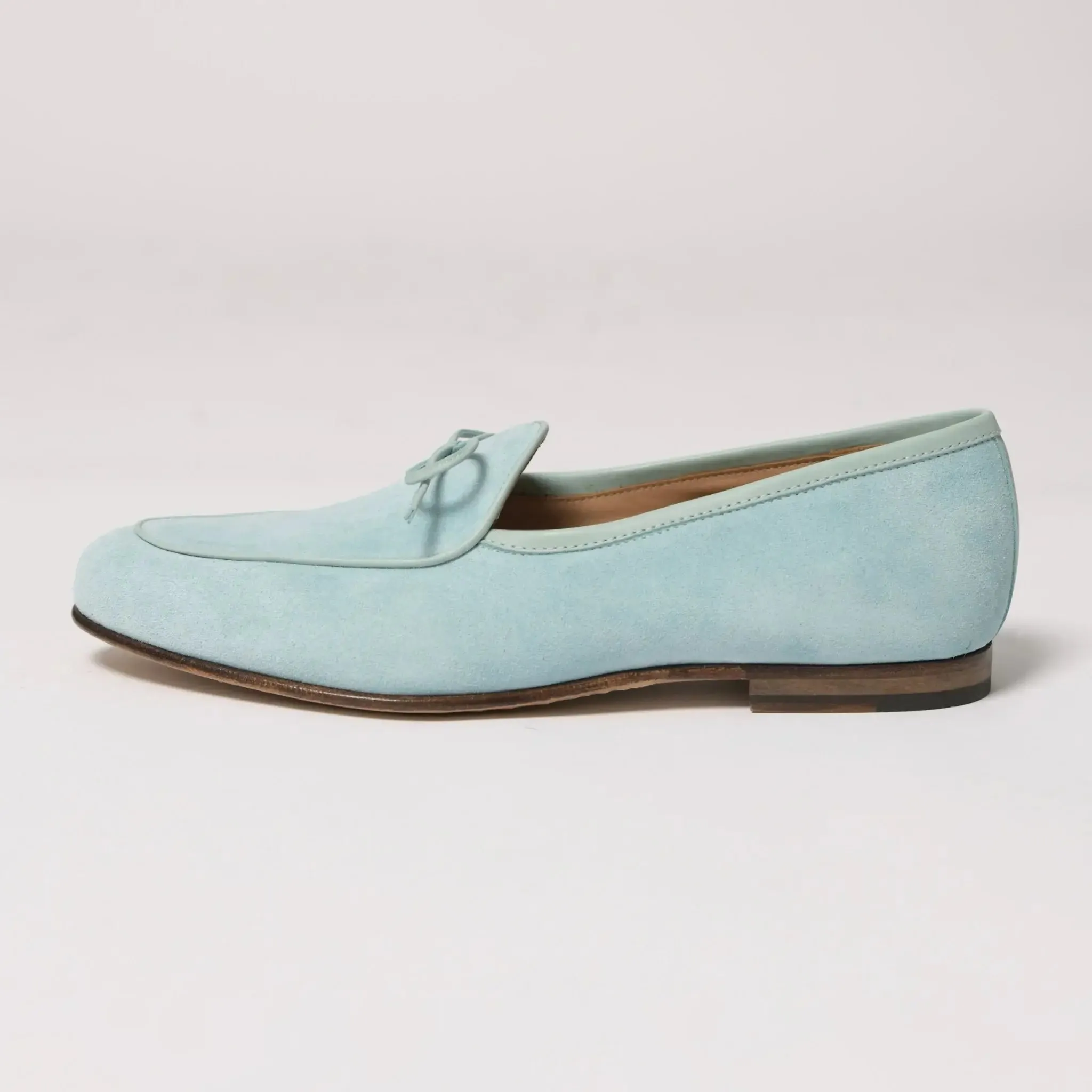 Bow Top Suede Italian Loafers Light Powder Blue